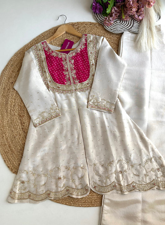 K114 - Tissue silk handwork short Kurti with palazzo