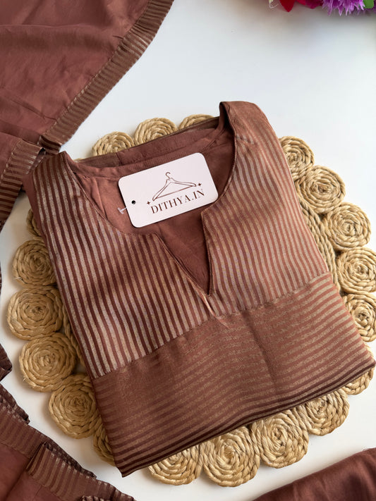 K294 - Mul chanderi zari Aline Kurti with pants and dupatta
