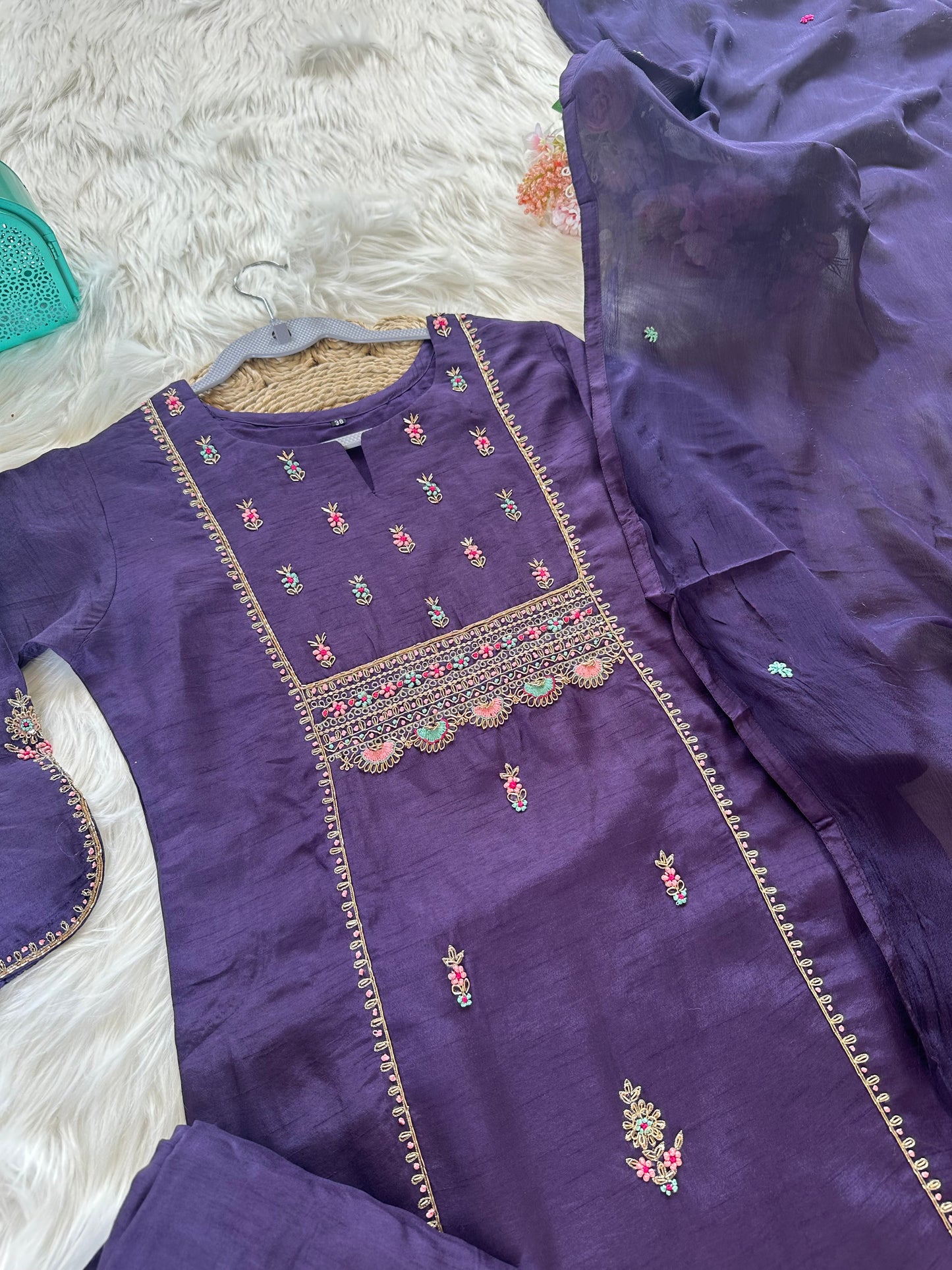 K033 - Russian silk kurti with pants and dupatta