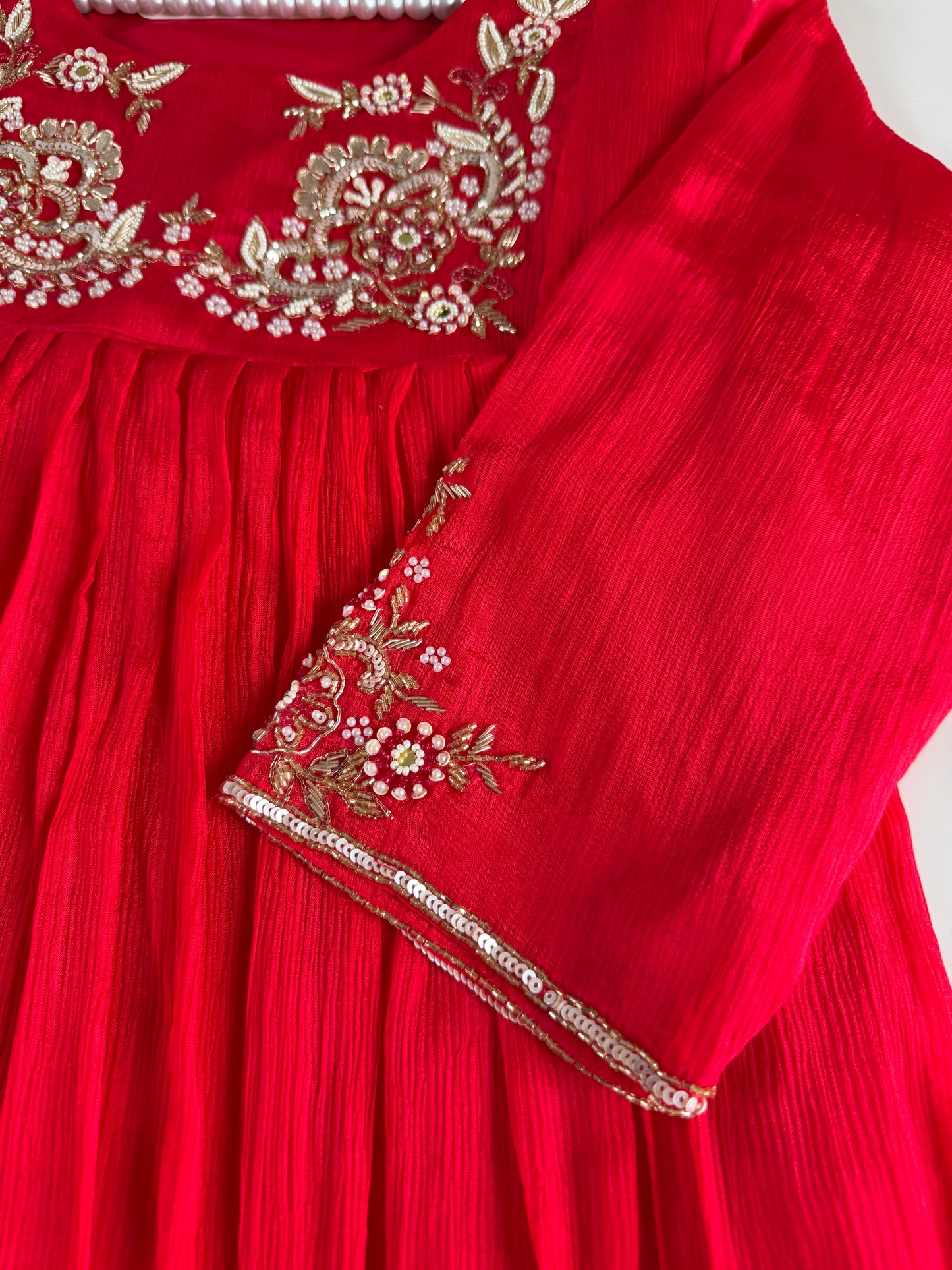 K529 - Pure Chinnon handwork Anarkali with pants and dupatta