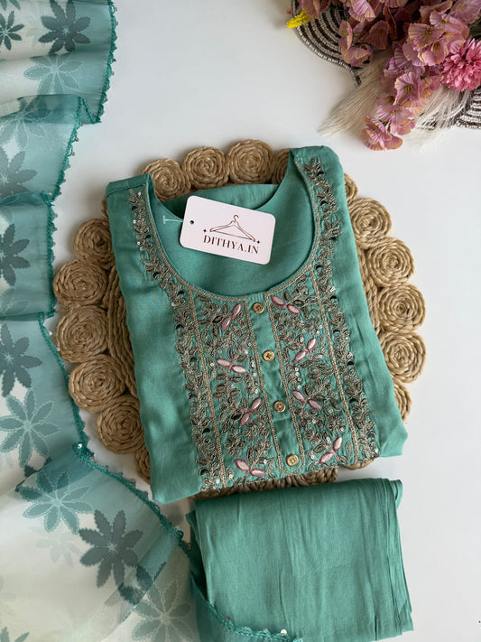 K135 - Roman silk straight Kurti with pants and dupatta