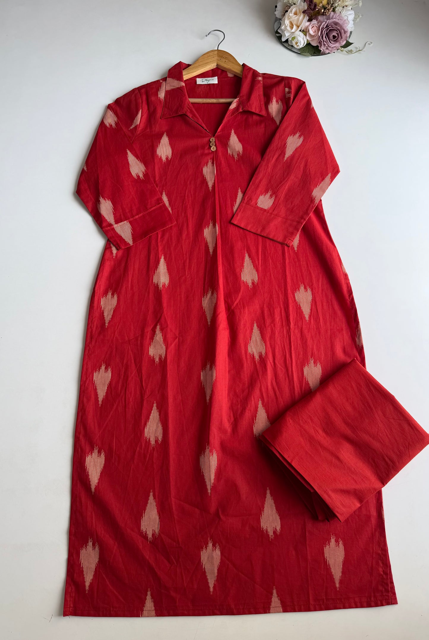 K503 - Cotton embroidered Aline Kurti with pants in 2 colours