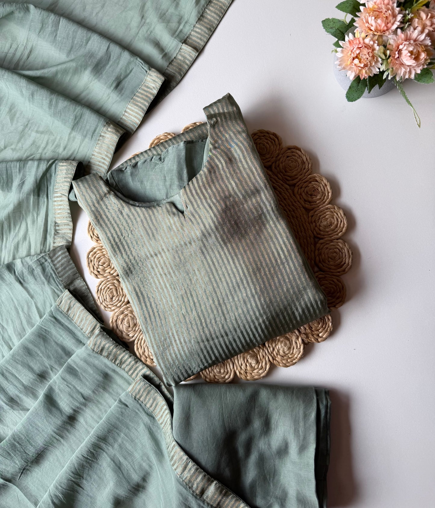 K551 - Mul chanderi handwork aline Kurti with pngs and dupatta