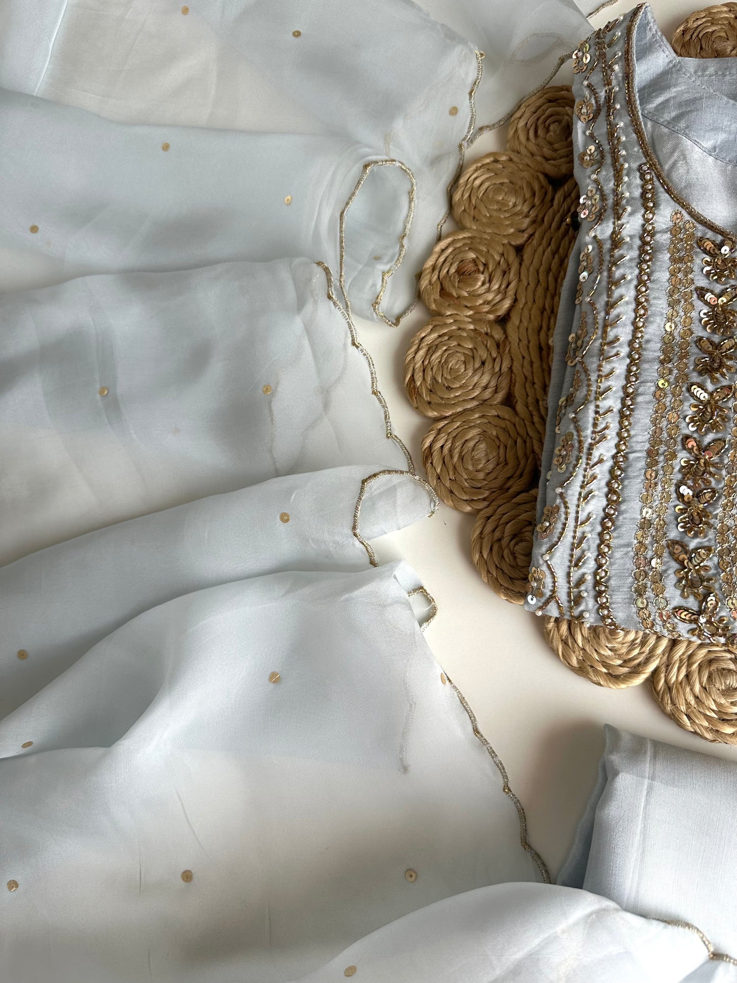 K188 - Russian silk handwork straight Kurti with pants and dupatta in 2 colours