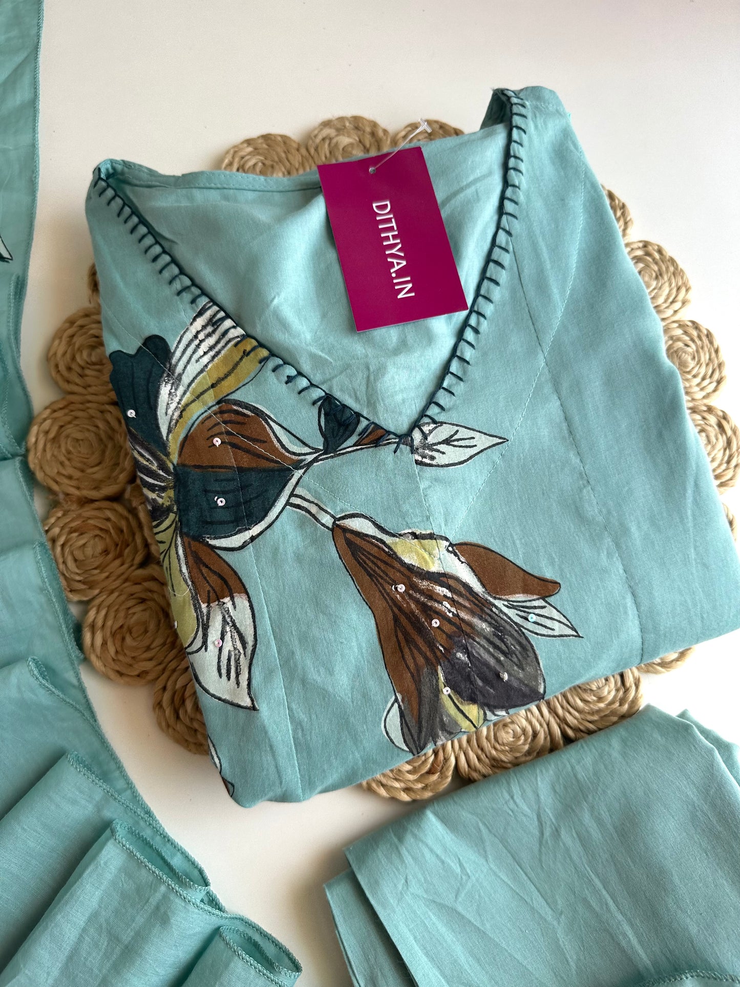 K353 - Mulmul cotton floral Anarkali with pants and dupatta