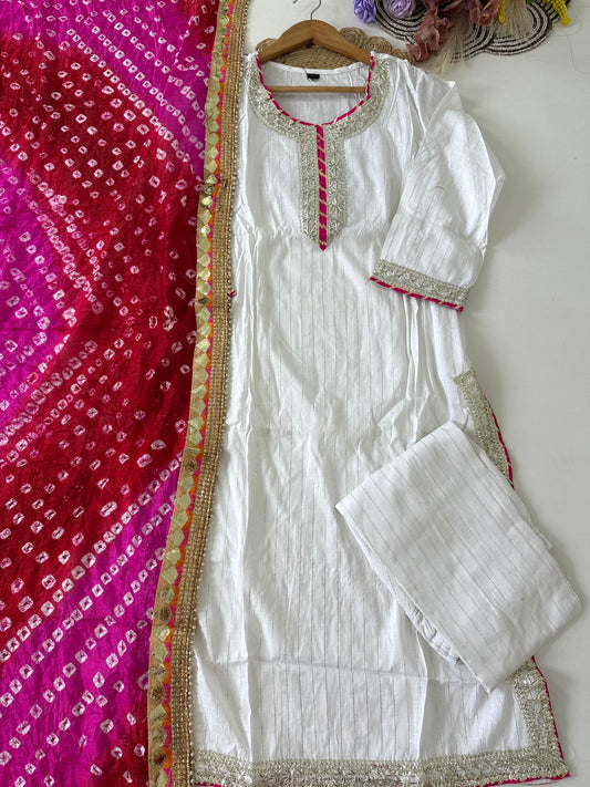 D412-Muslin silk straight kurti with pants and dupatta