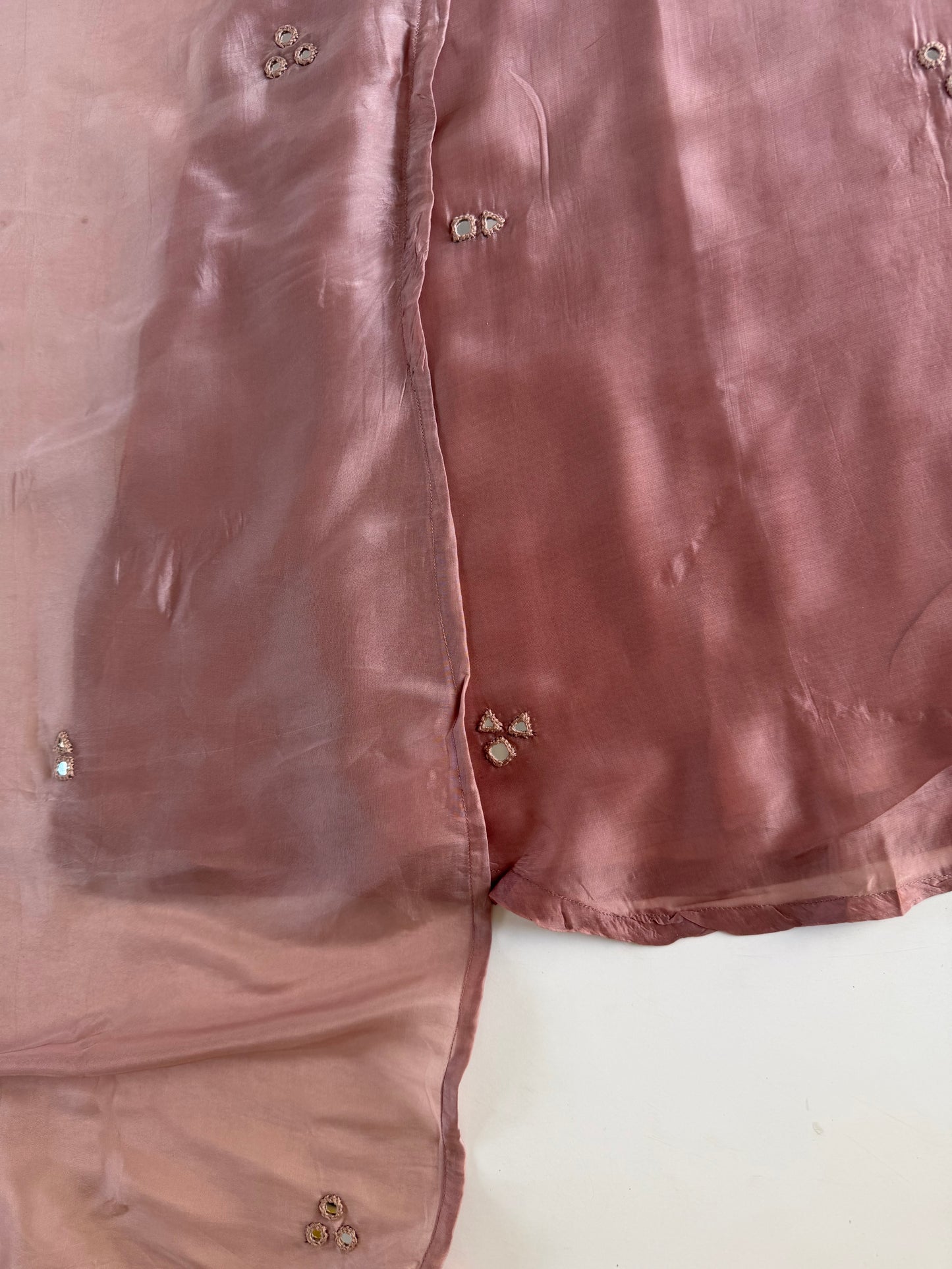 K424 - Pure HO silk mirror work aline Kurti with pants and dupatta