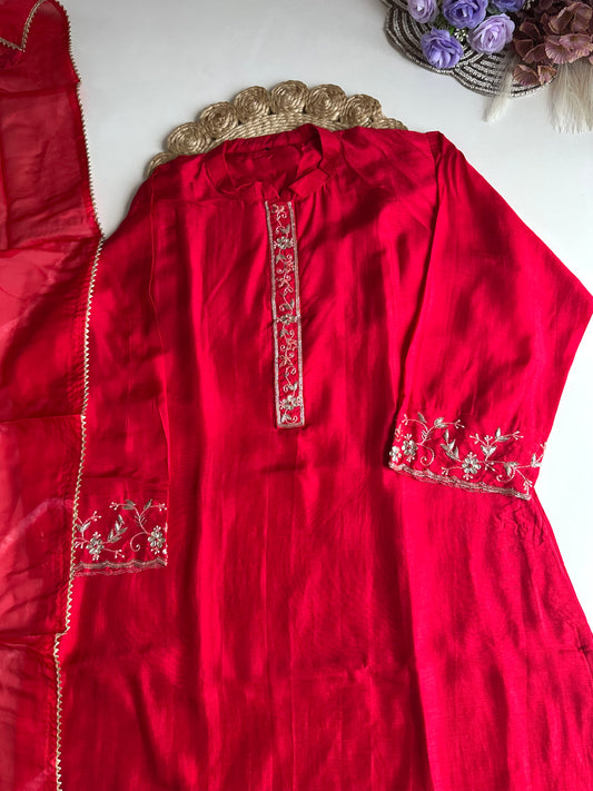 D264 - Dola silk straight kurti with pants and dupatta
