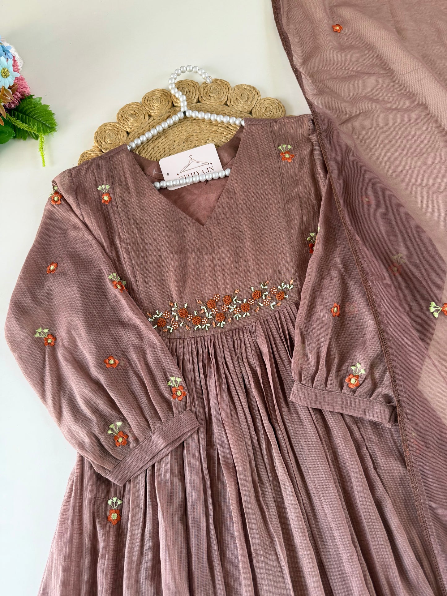 K425 - Kota doriya Embroidered Anarkali with pants and dupatta