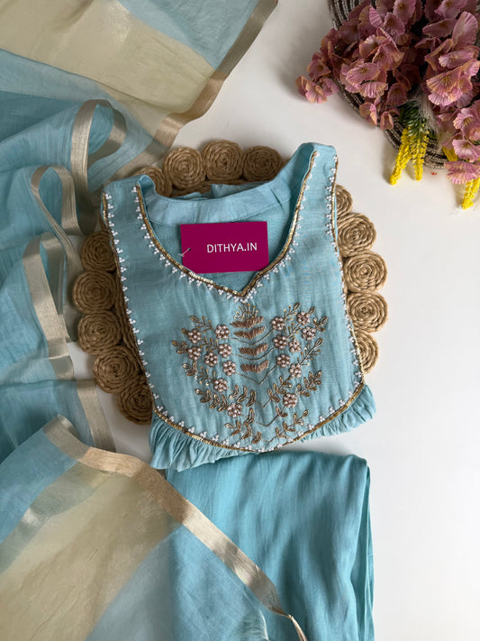 K513 - Mul chanderi handwork Anarkali with pants and dupatta