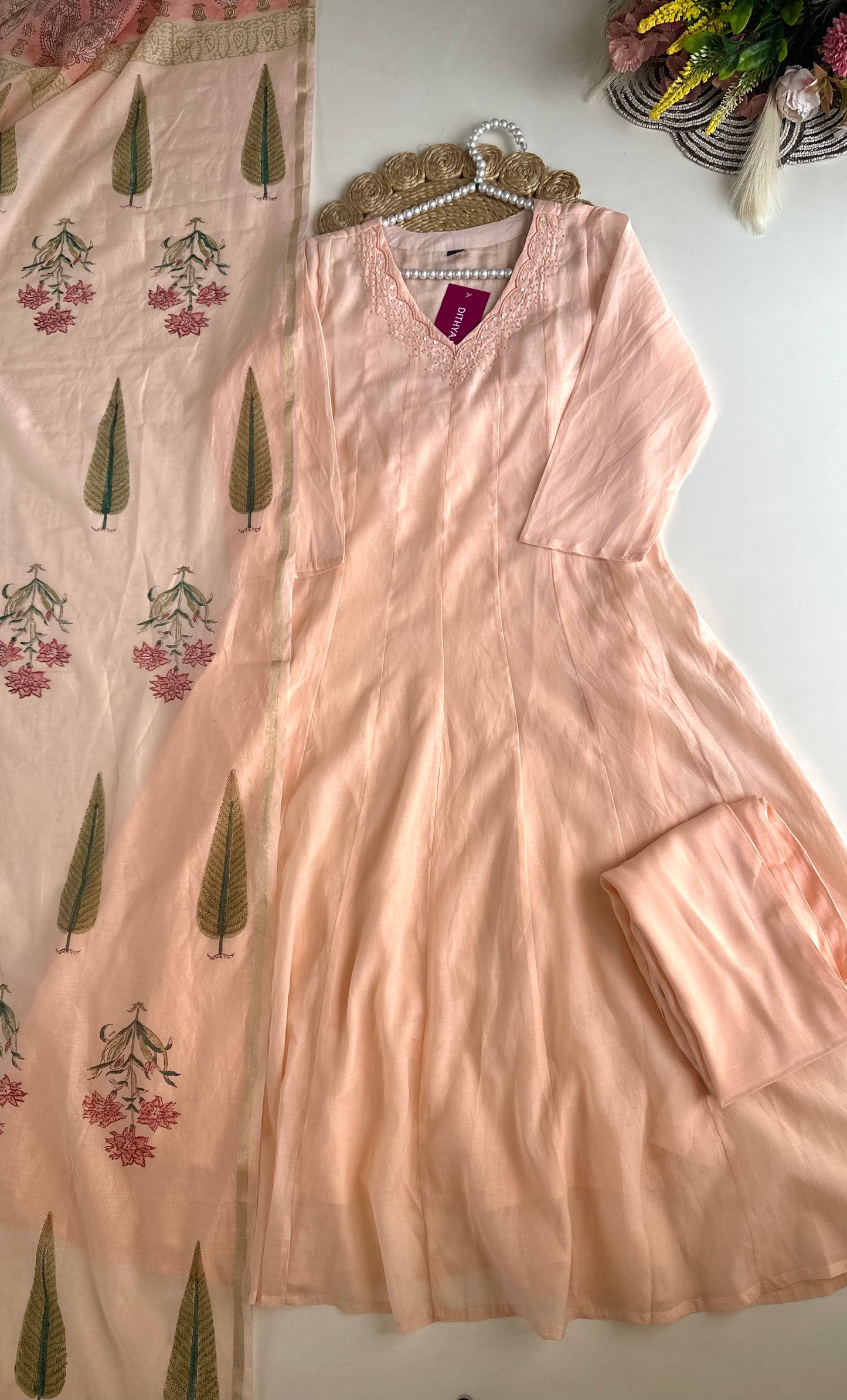 K471 - Mulmul cotton Anarkali with pants and dupatta