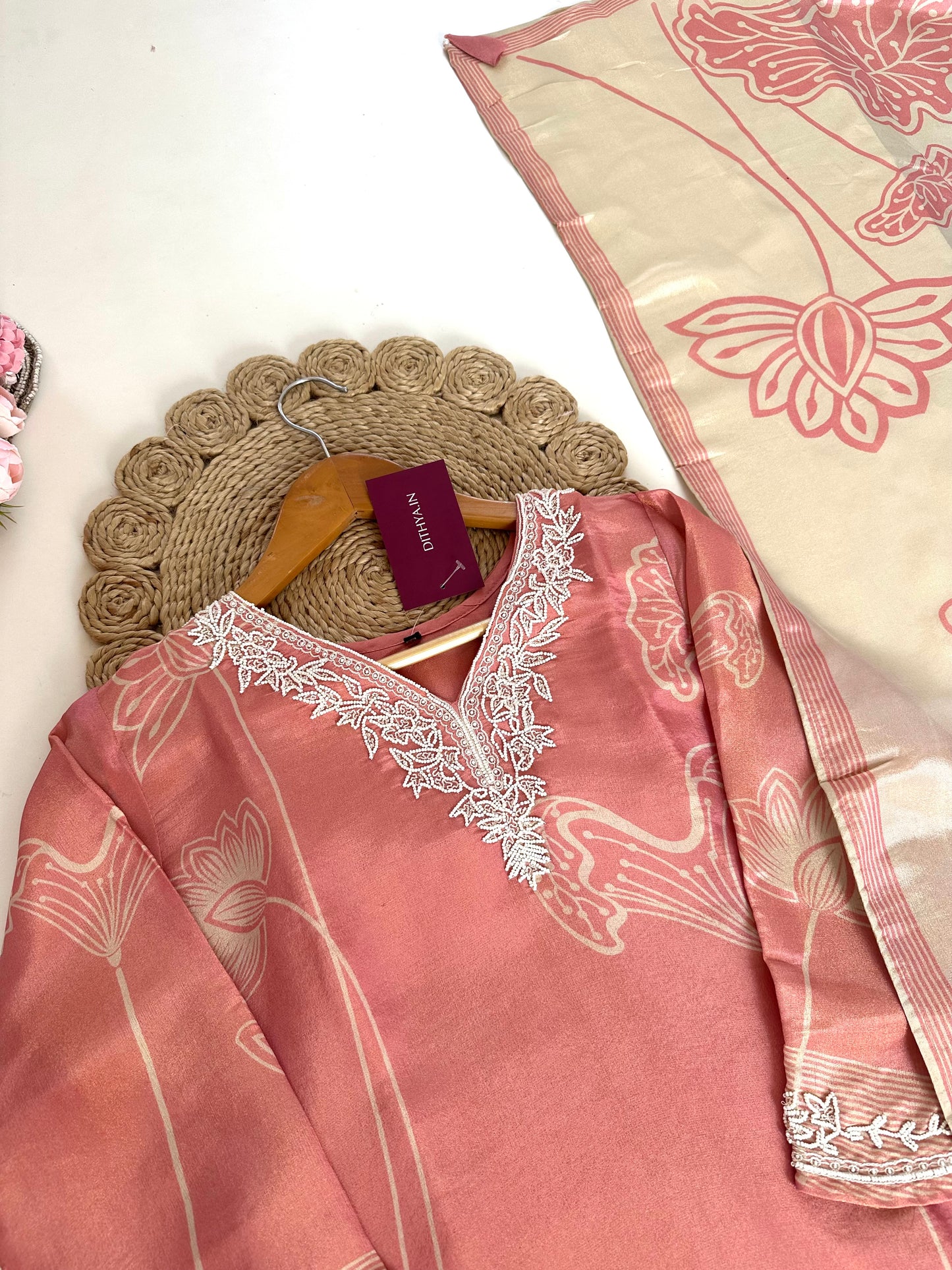 K153 - Tissue silk kurti with pants and dupatta