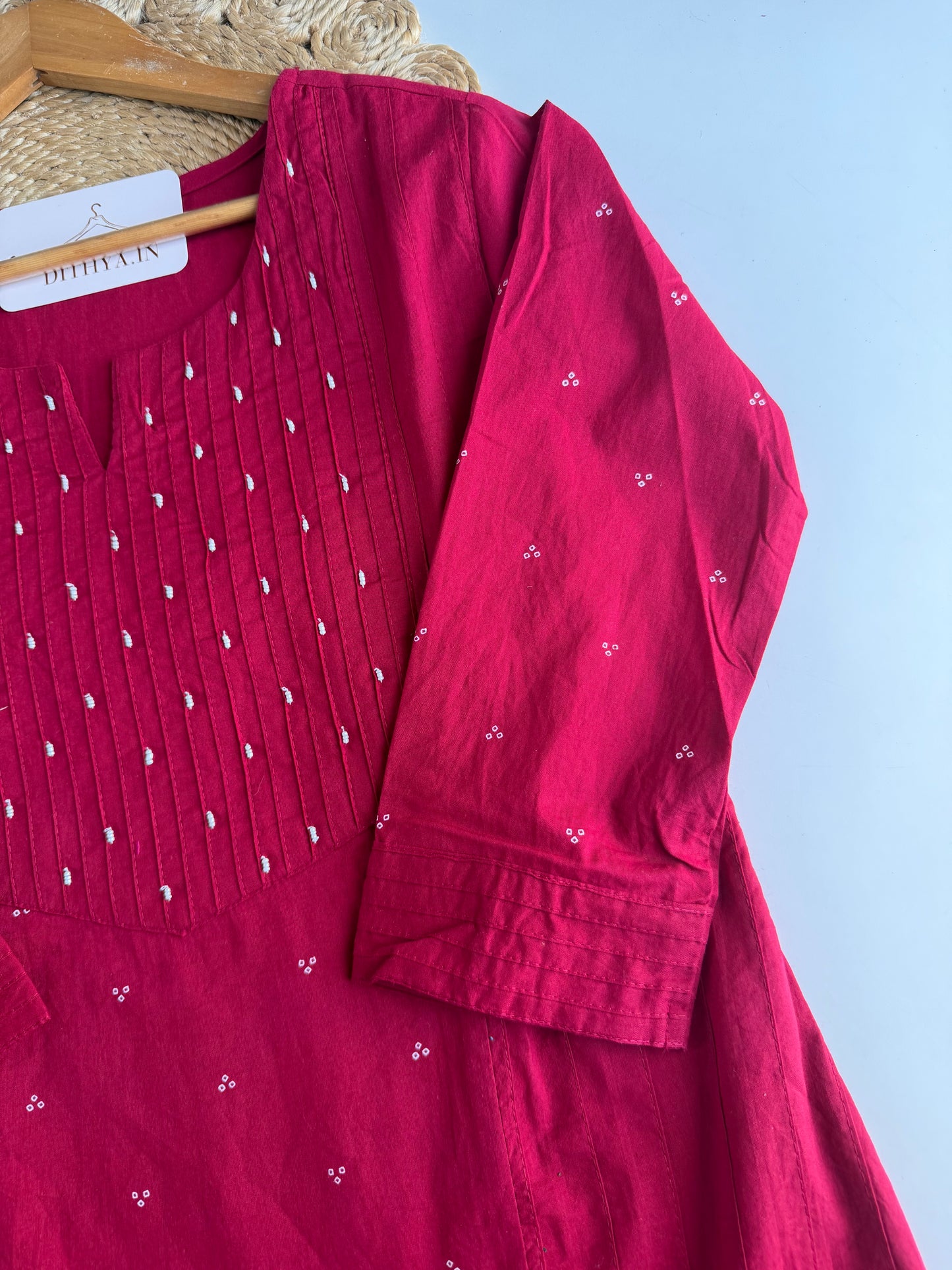 K711 - Mul cotton embroidered straight Kurti with pants and dupatta