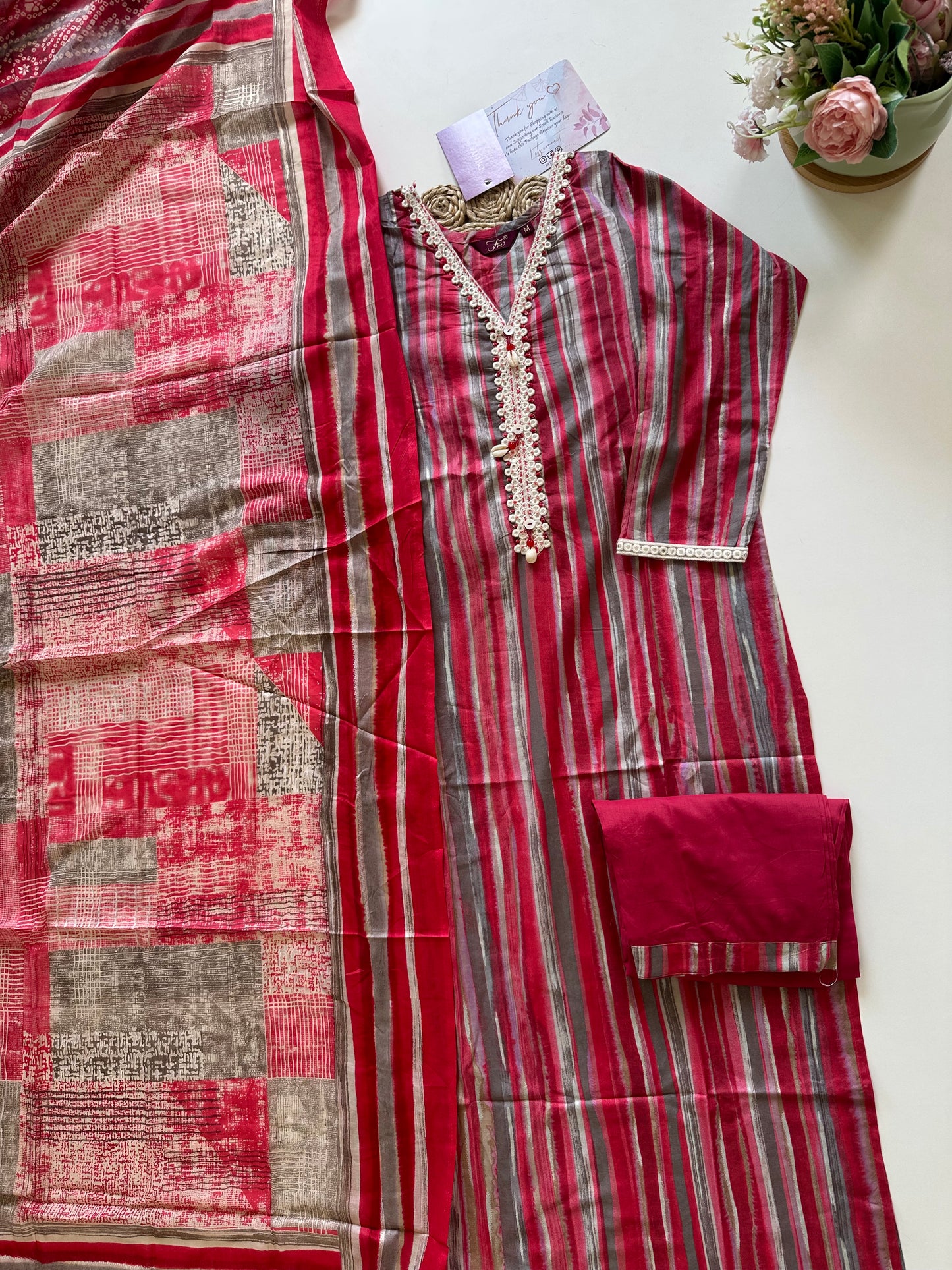 K034 - Cotton Printed kurti with pants and dupatta.