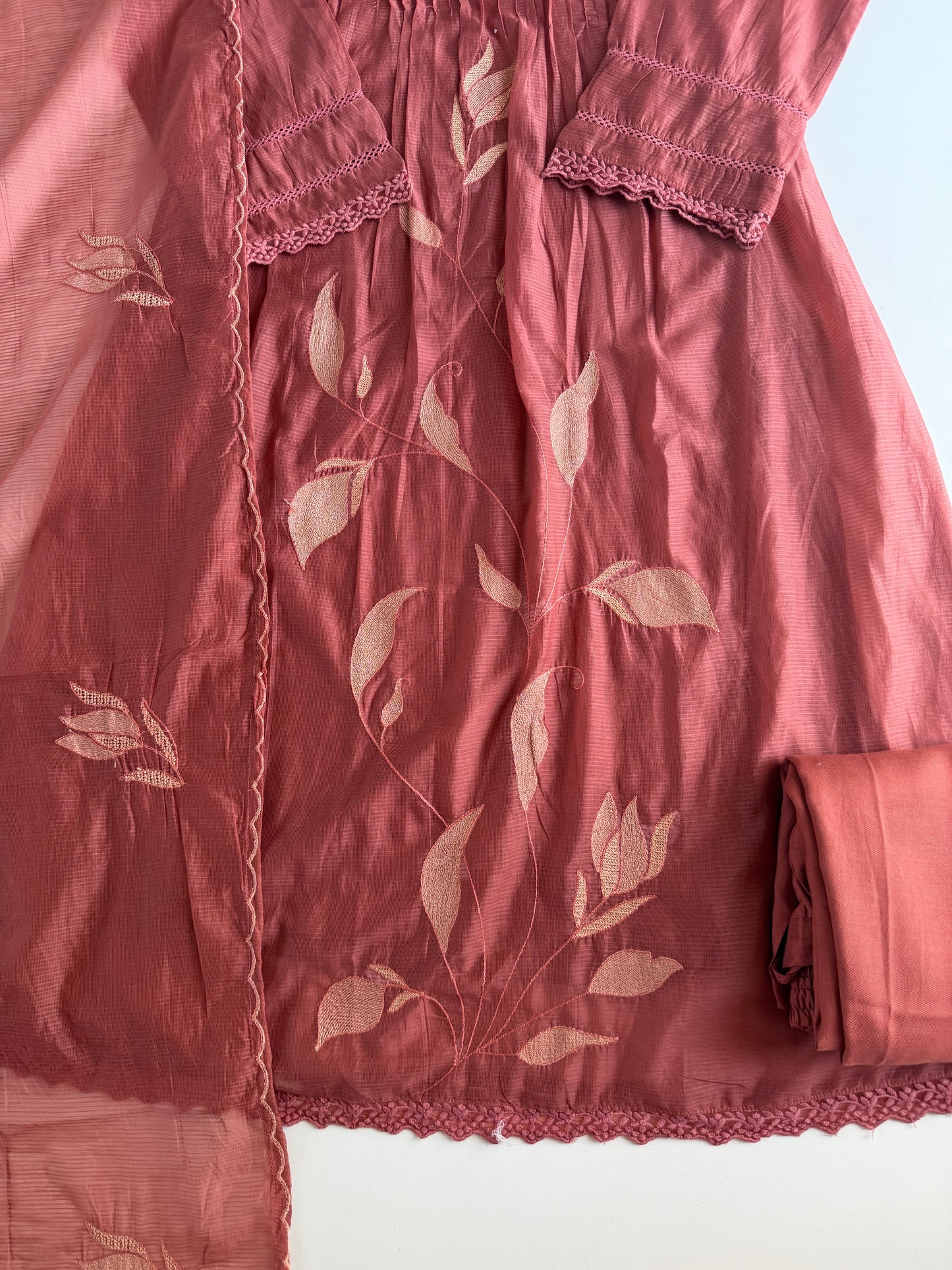 K127 - Kota doriya embroidered Anarkali with pants and dupatta in 2 colours