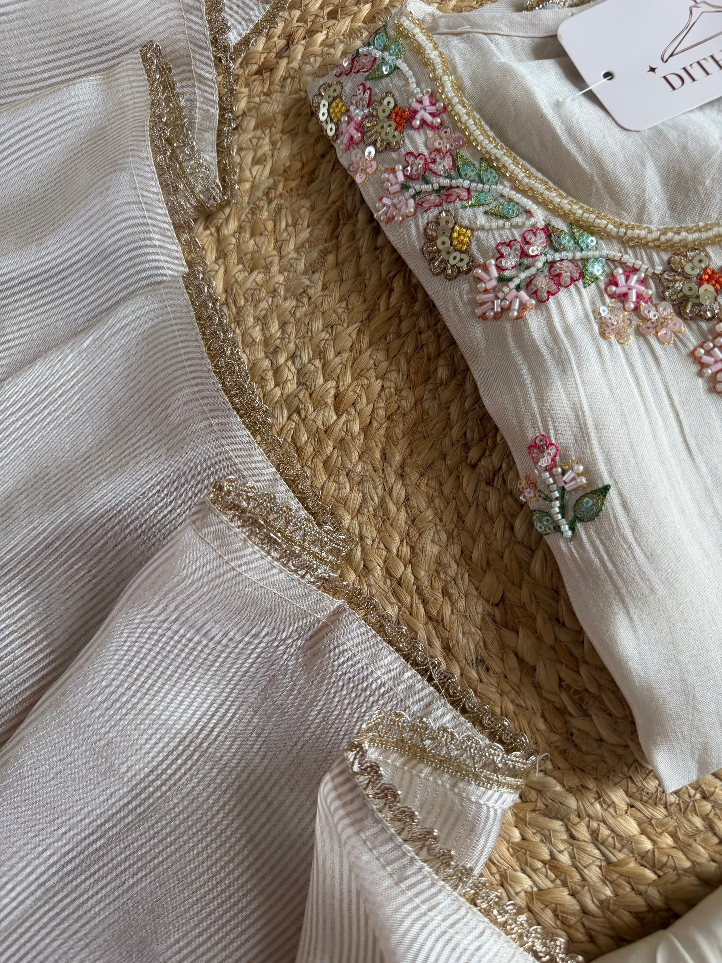 K681 - Tissue silk handwork straight Kurti with pants and dupatta