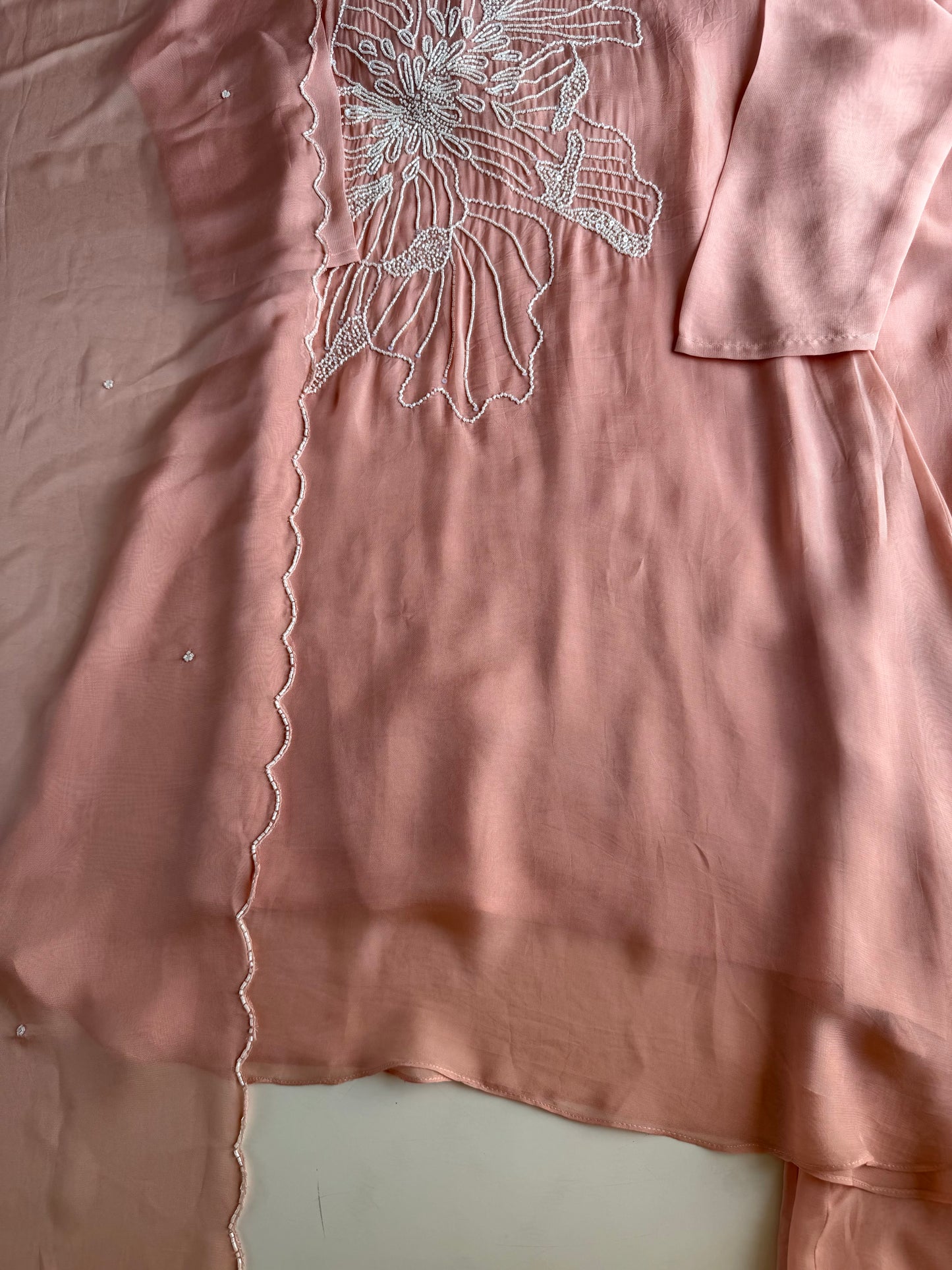 K525 - Pure Crape handwork Kurti with divider pants and dupatta