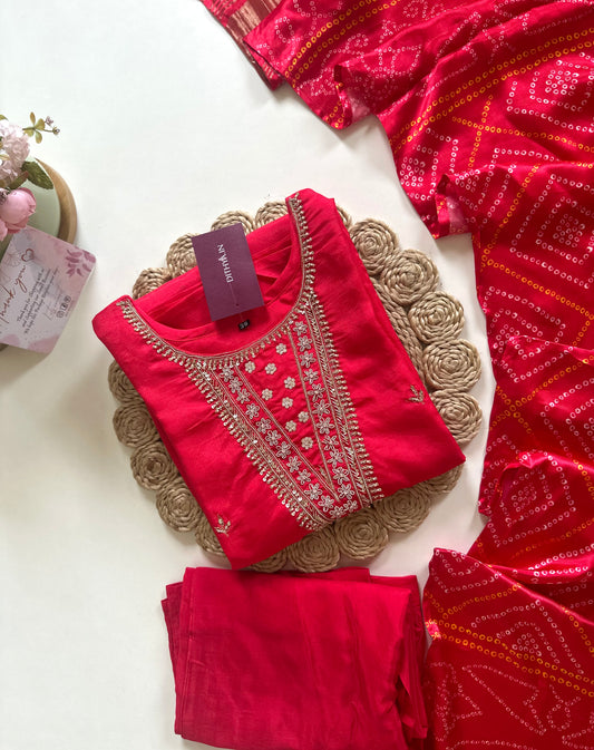 K079 - Gaji silk handwork straight kurti with pants and dupatta