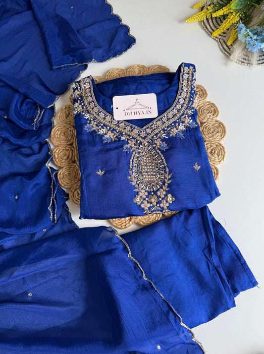 K206 - Russian silk handwork Anarkali with pants and dupatta