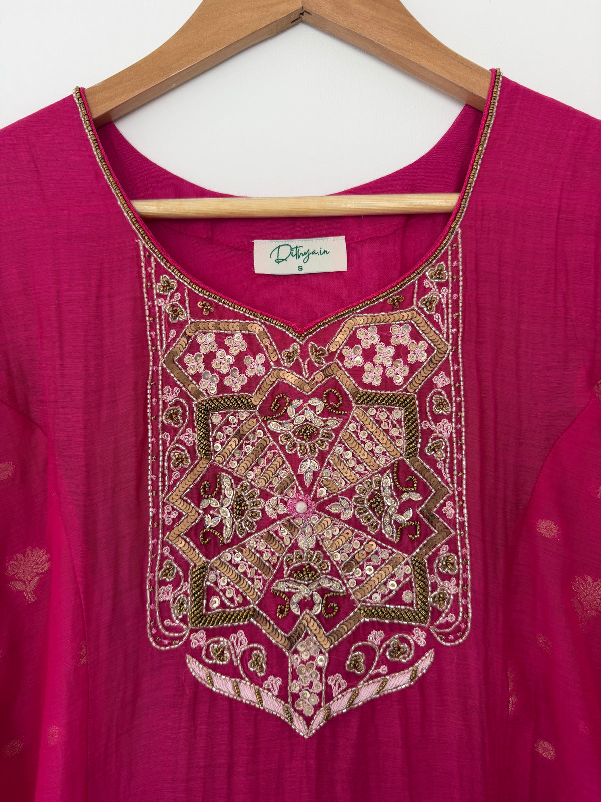 K551 - Mul chanderi zari handwork Aline Kurti with pants and dupatta