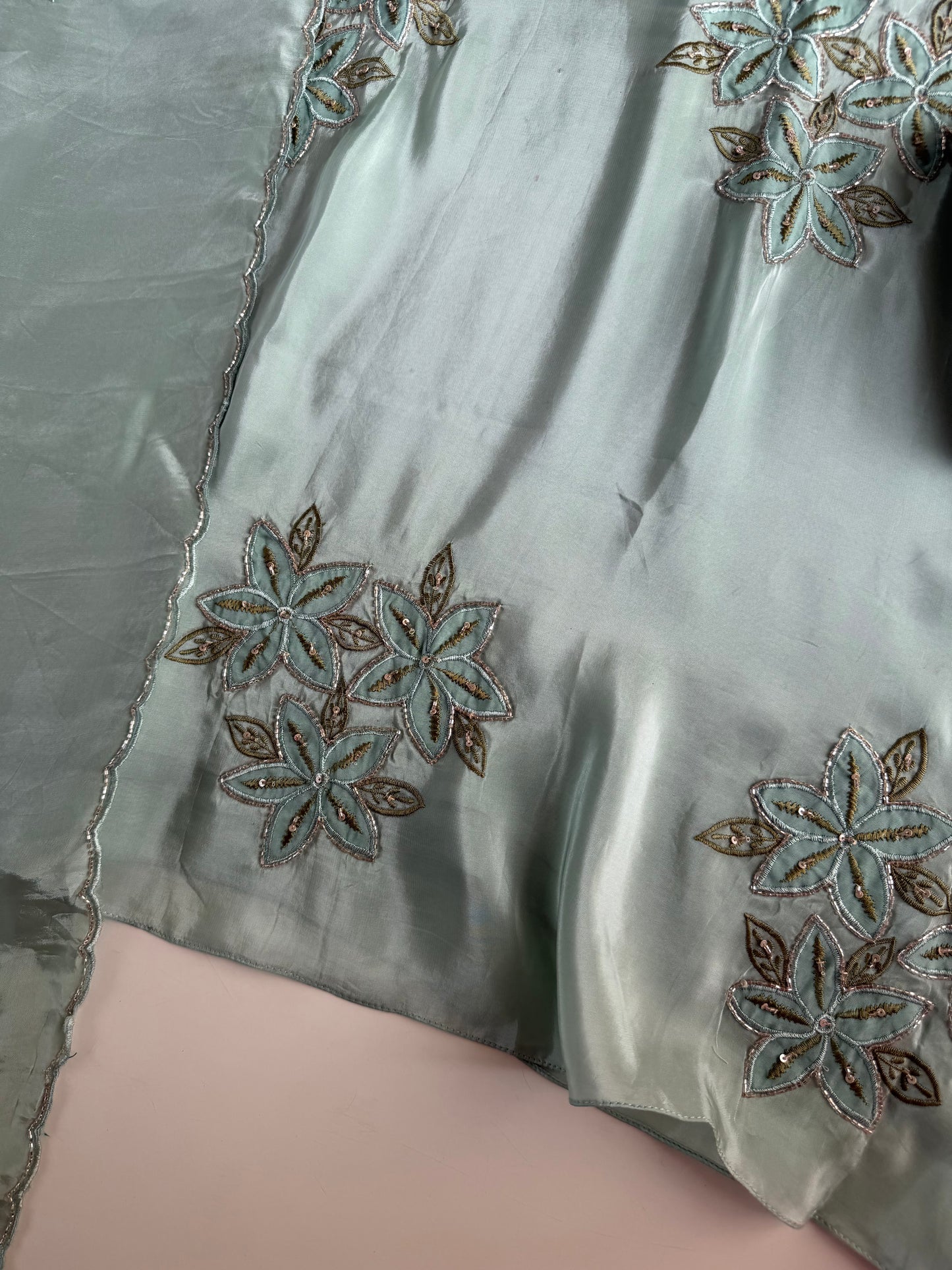 K708 - Pure crape handwork aline Kurti with pants and dupatta
