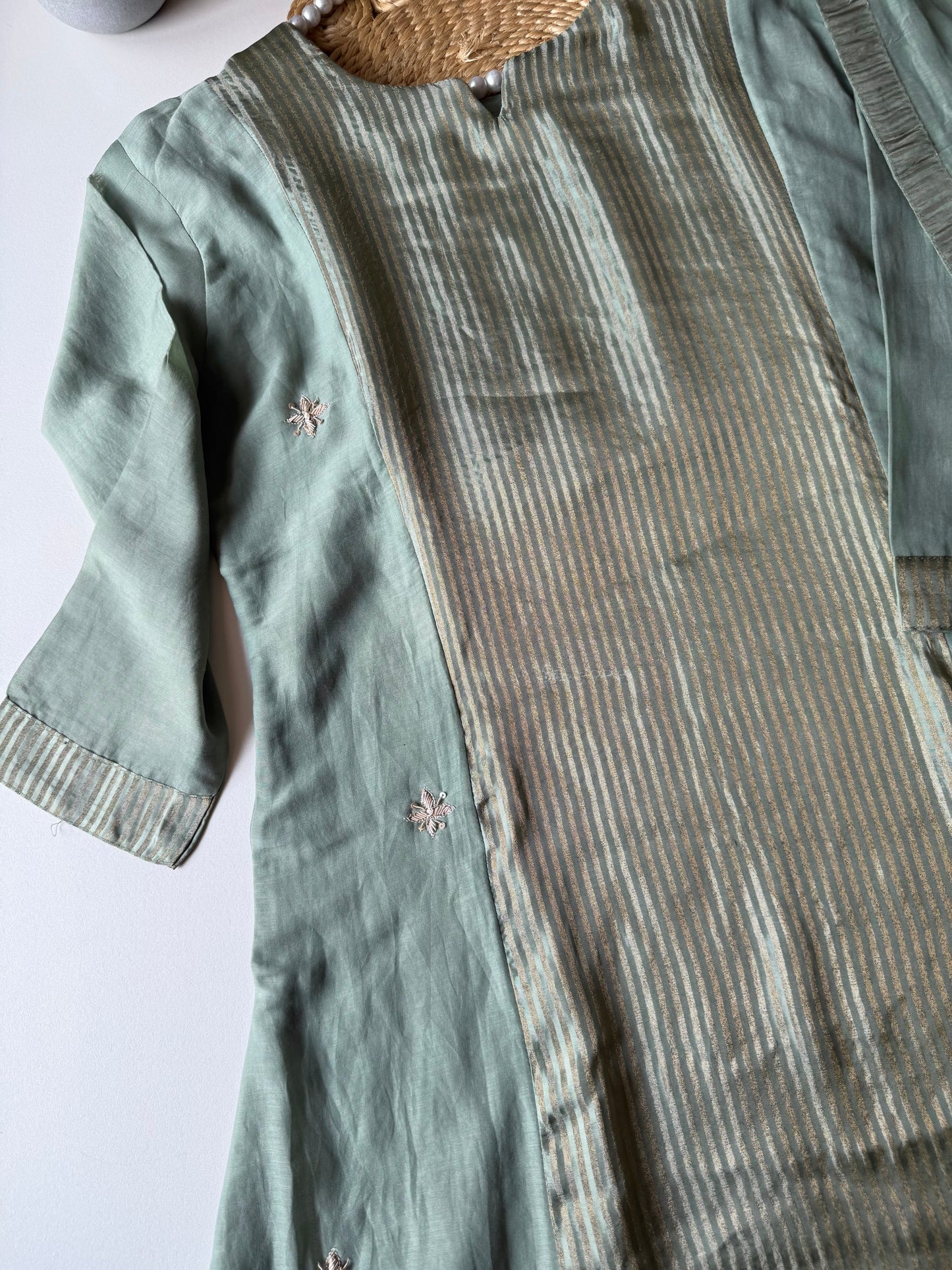 K551 - Mul chanderi handwork aline Kurti with pngs and dupatta