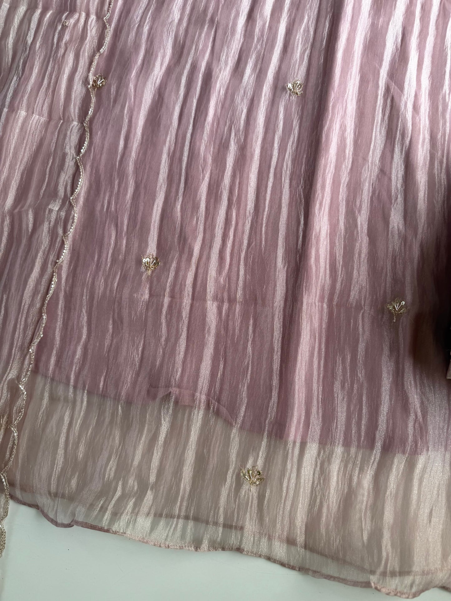 K473 - Crush Glass tissue handwork aline Kurti with pants and dupatta