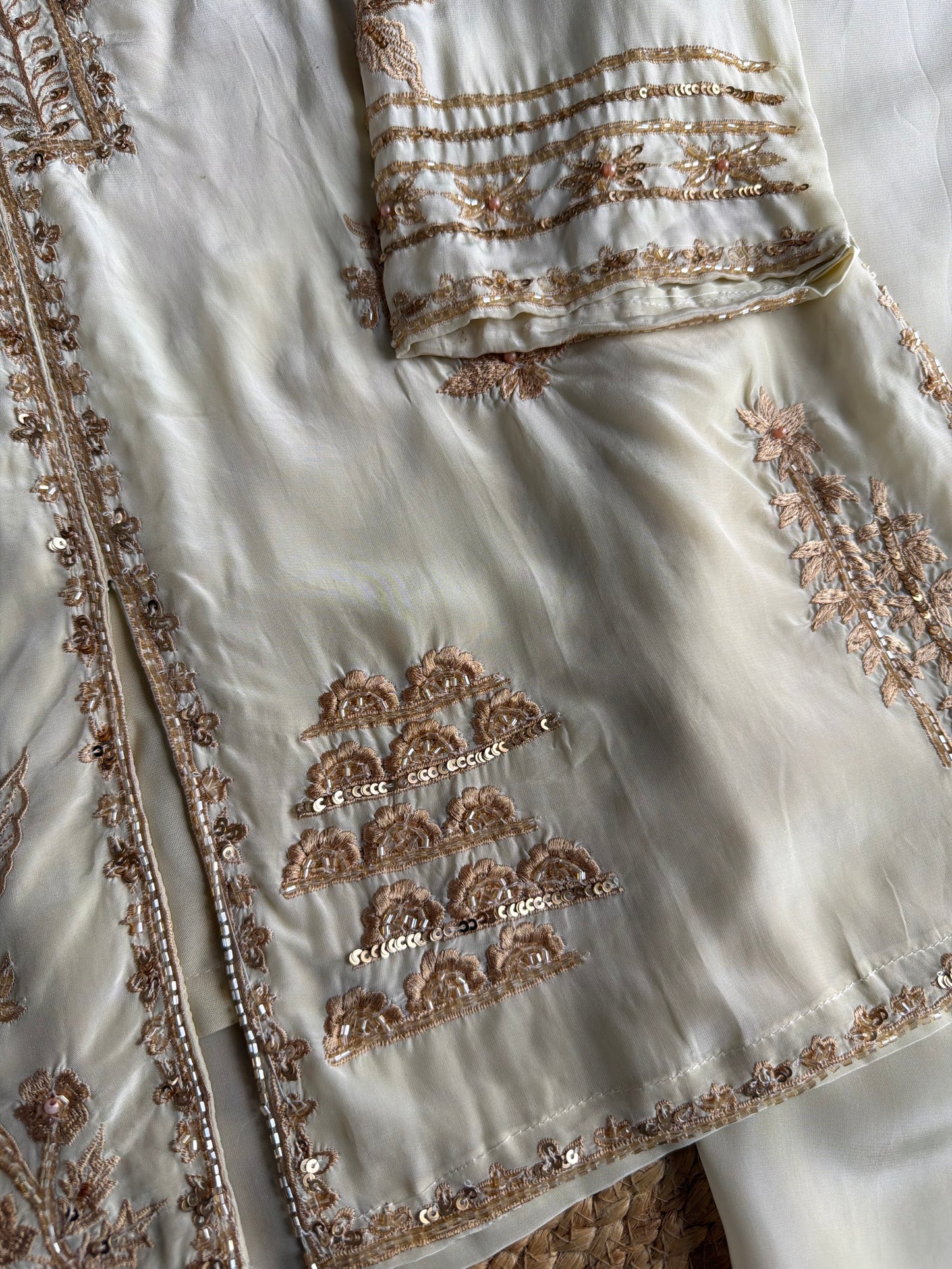 K656 - Pure crape handwork peplum Kurti with divider pants
