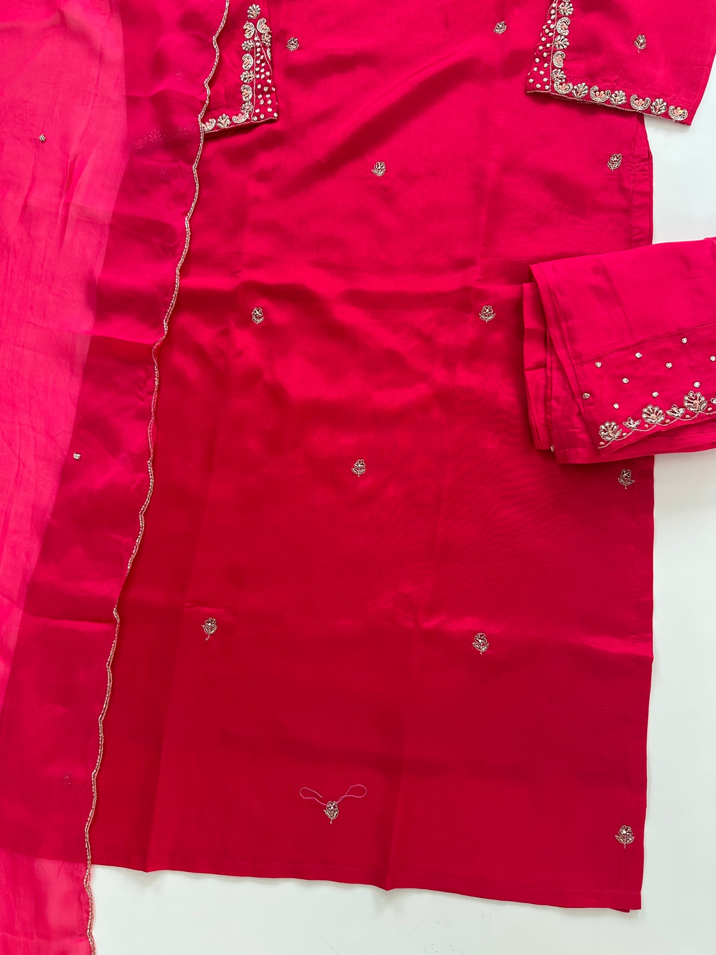 K010 - Dola silk handwork straight Kurti with pants and dupatta in 2 colours