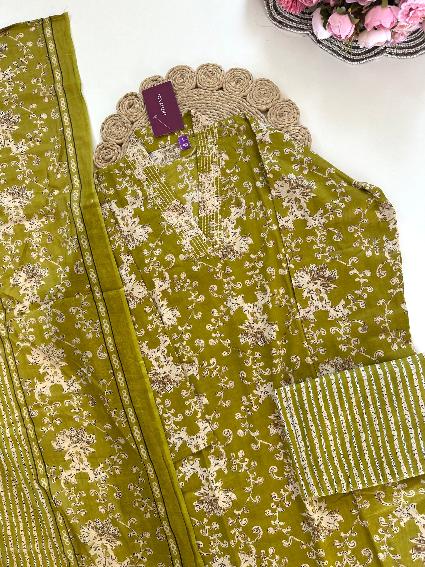 K396 - Cotton printed straight Kurti with Pants