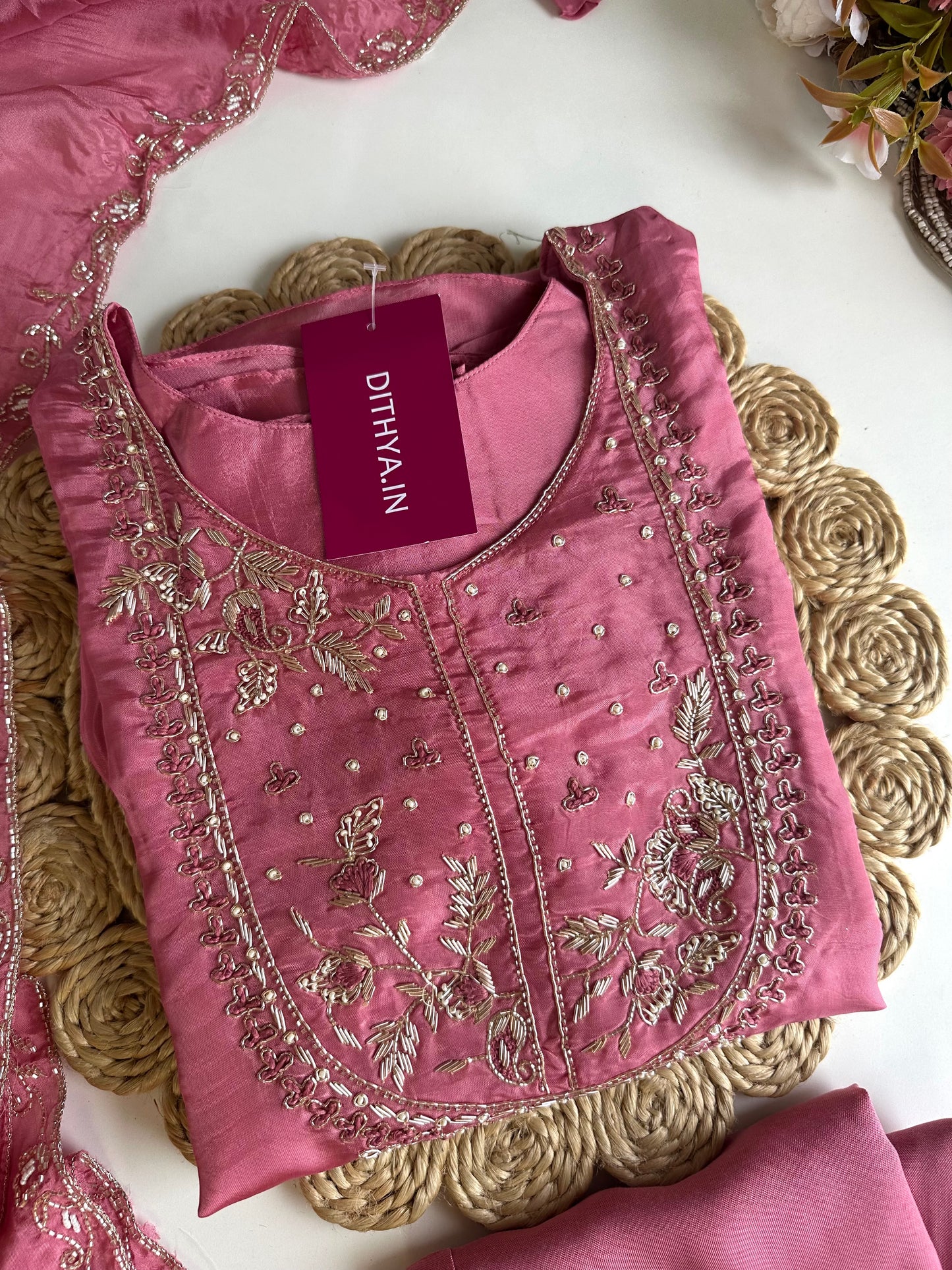 K470 - HO silk handwork Aline Kurti with pants and dupatta
