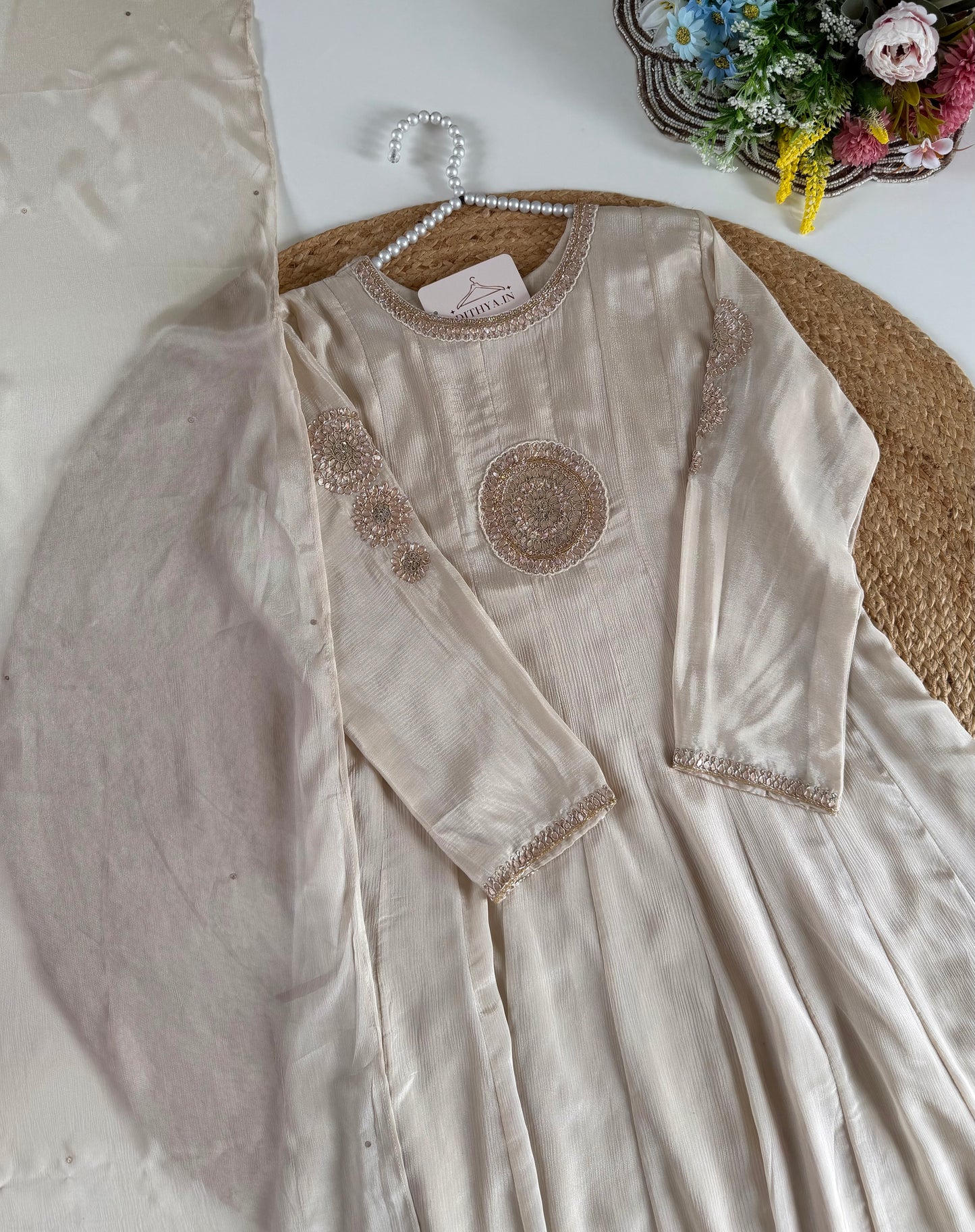 K557 - Chinnon Gota work Anarkali with pants and dupatta