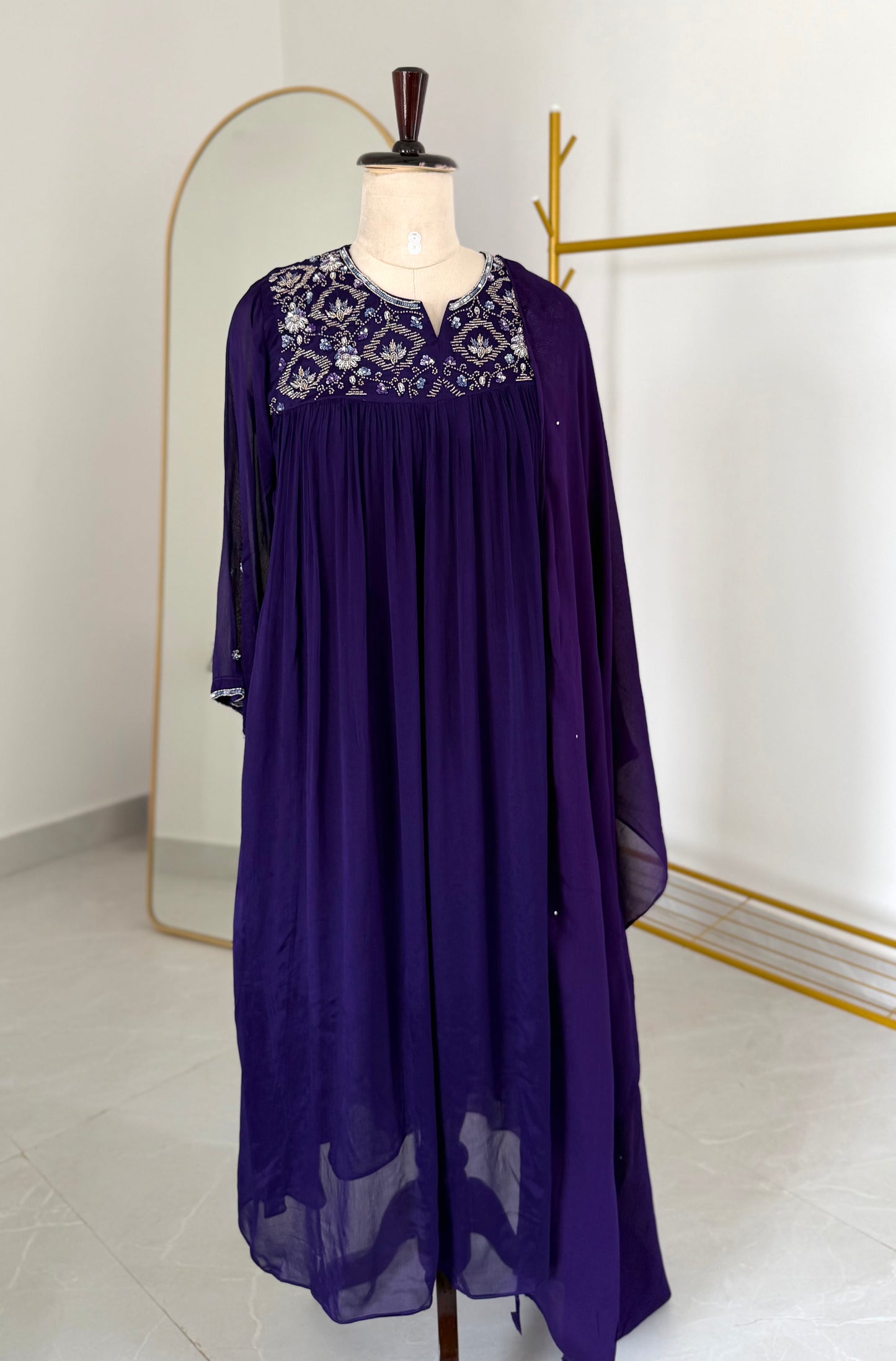 K083 - Pure Chinnon handwork Anarkali with pants and dupatta