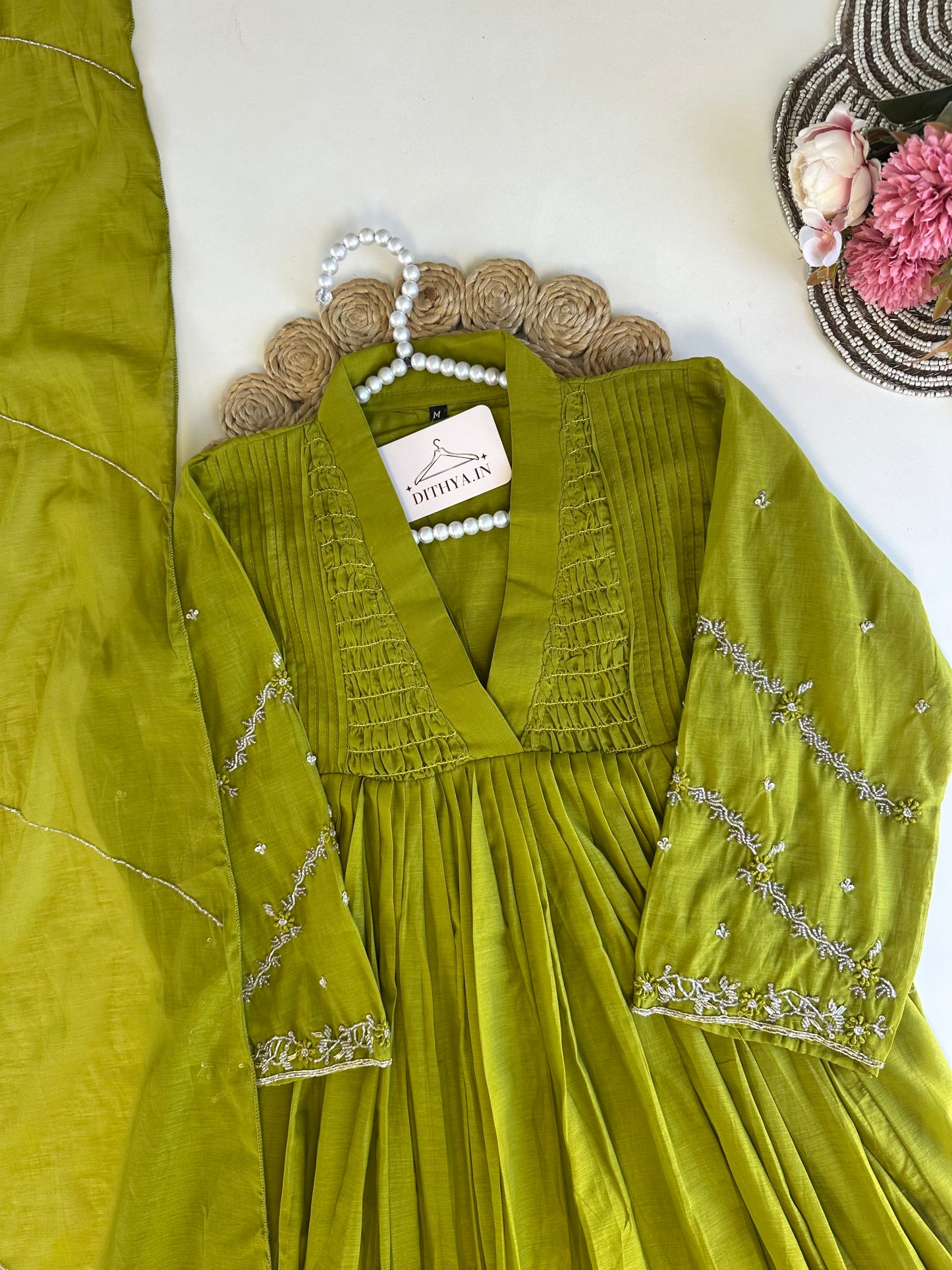 K305 - Mul Chanderi Anarkali with pants and dupatta in 2 colours