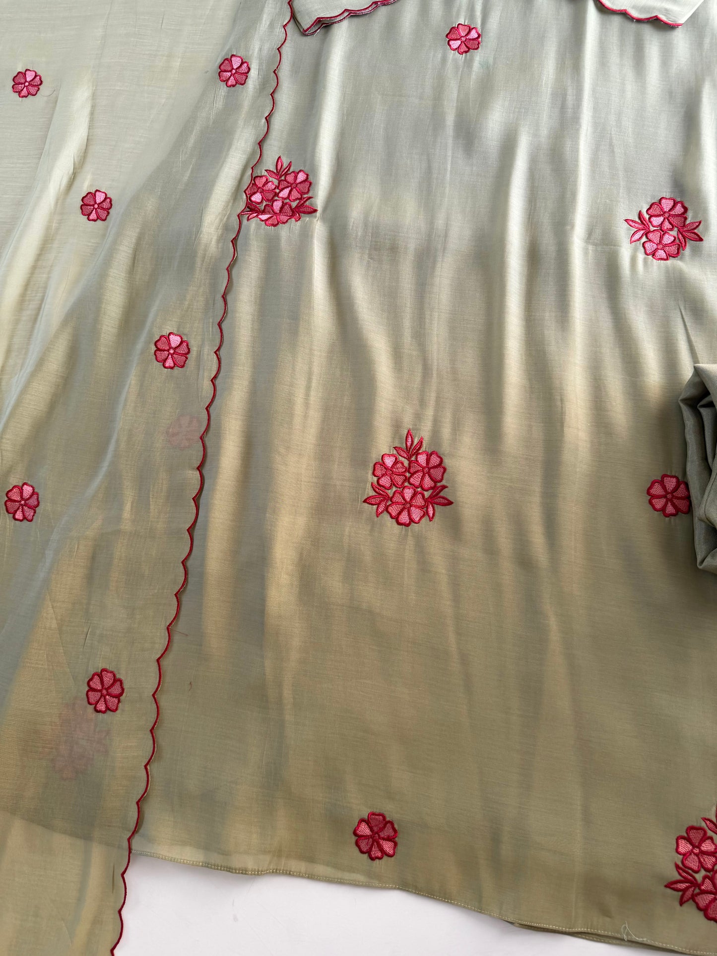 K075 - Mul chanderi embroidered Aline Kurti with pants and dupatta