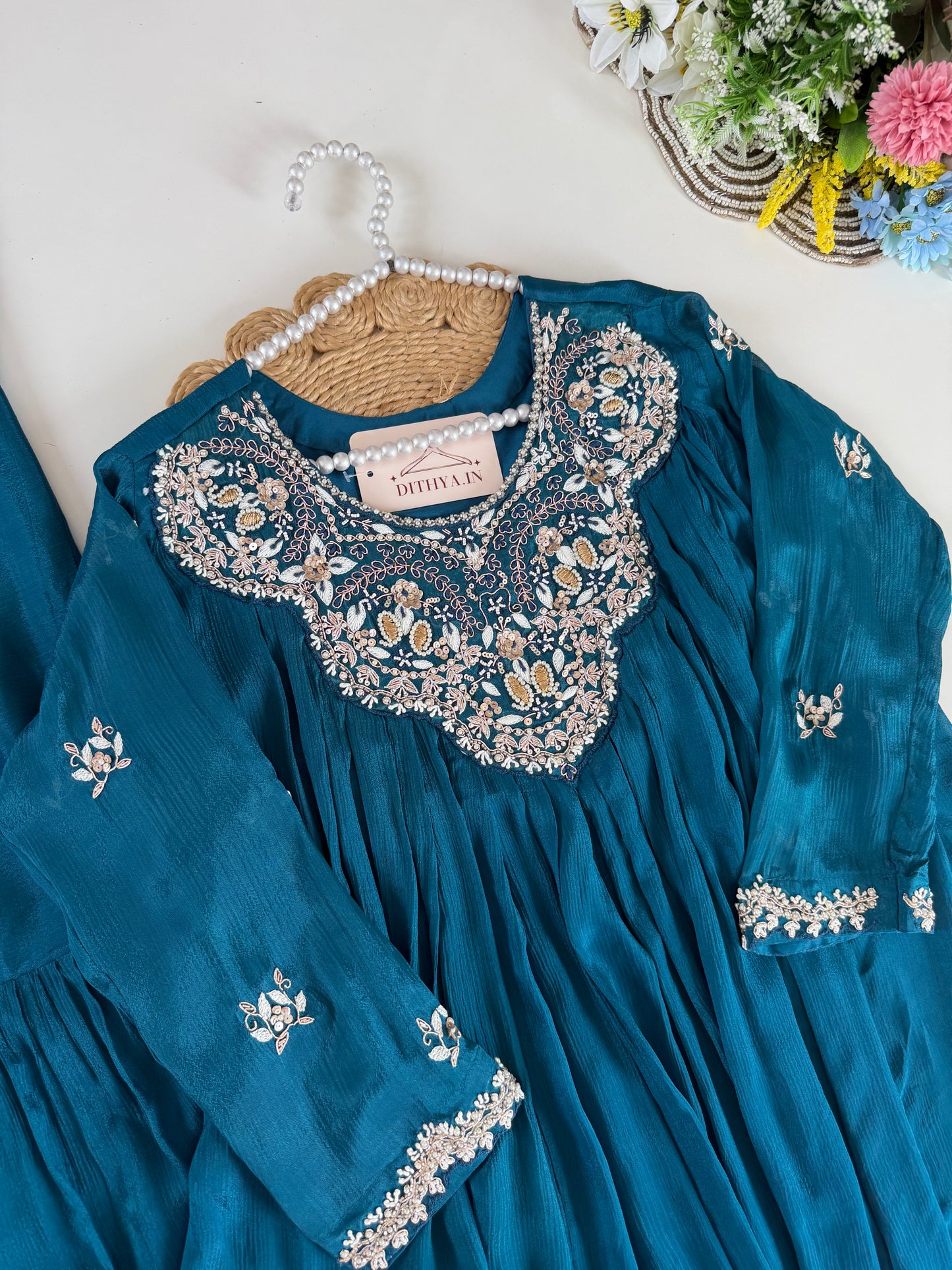 K637 - Chinnon Handwork short Top with sharara pants