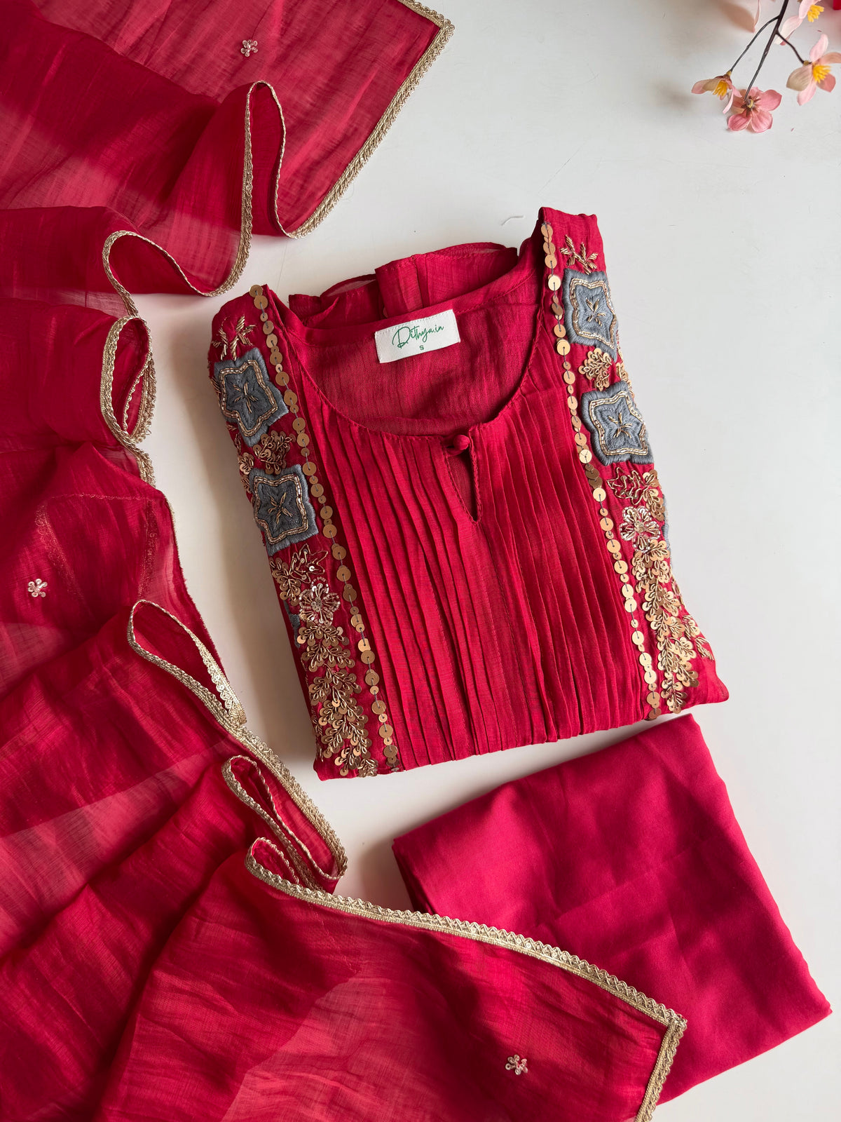K271 - Mul chanderi handwork Anarkali with pants and dupatta