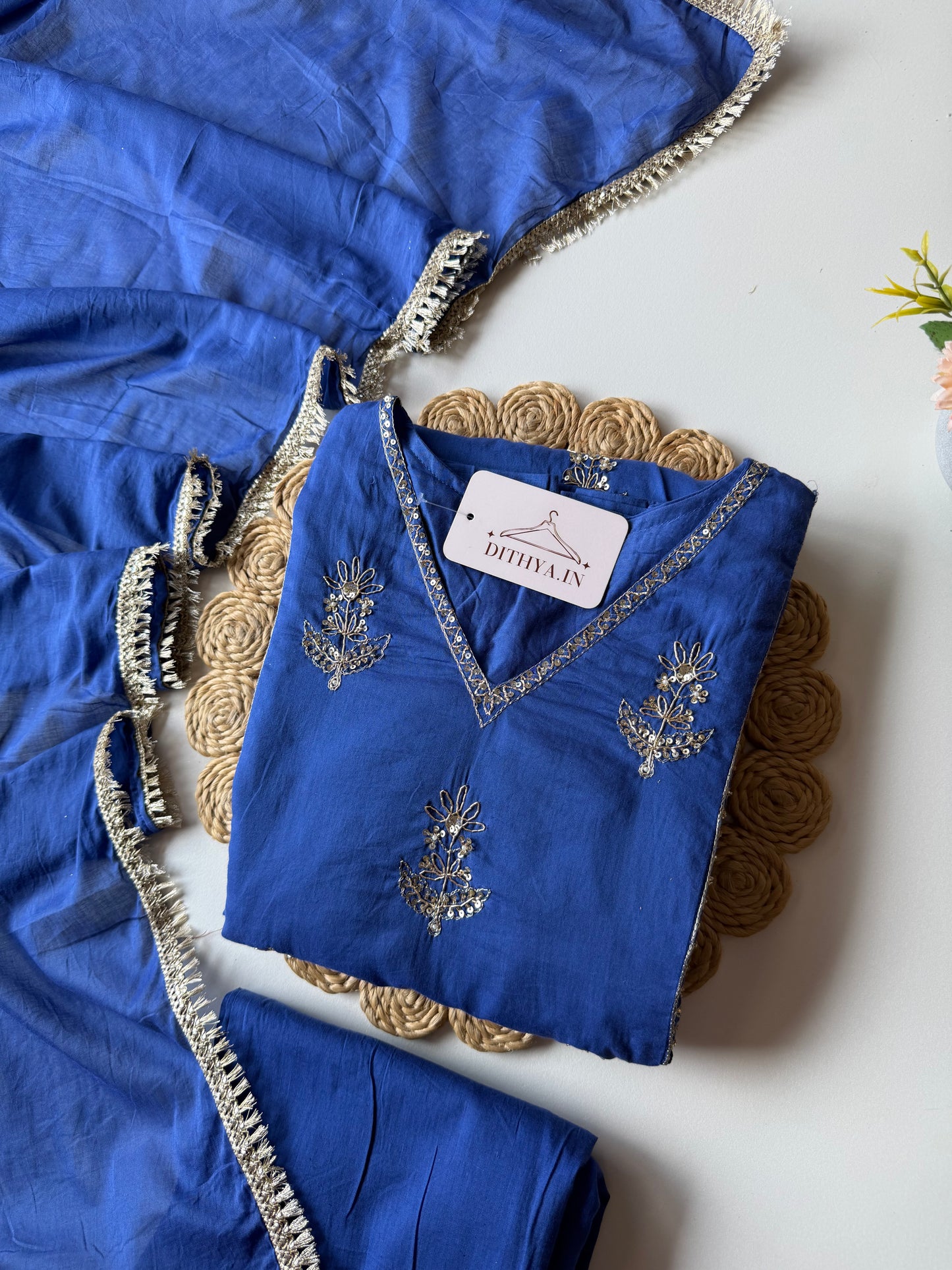 K619 - Mul chanderi handwork Anarkali with pants and dupatta