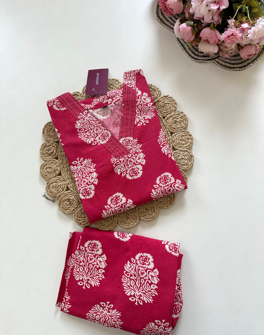 K395 - Cotton Aline Kurti with pants in 2 colours