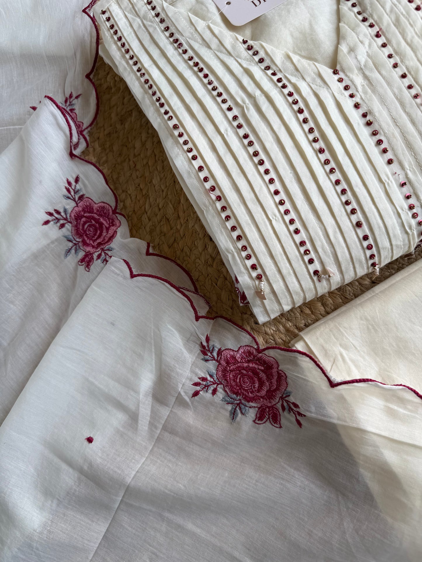 K333 - Mul cotton embroidered Anarkali with pants and dupatta