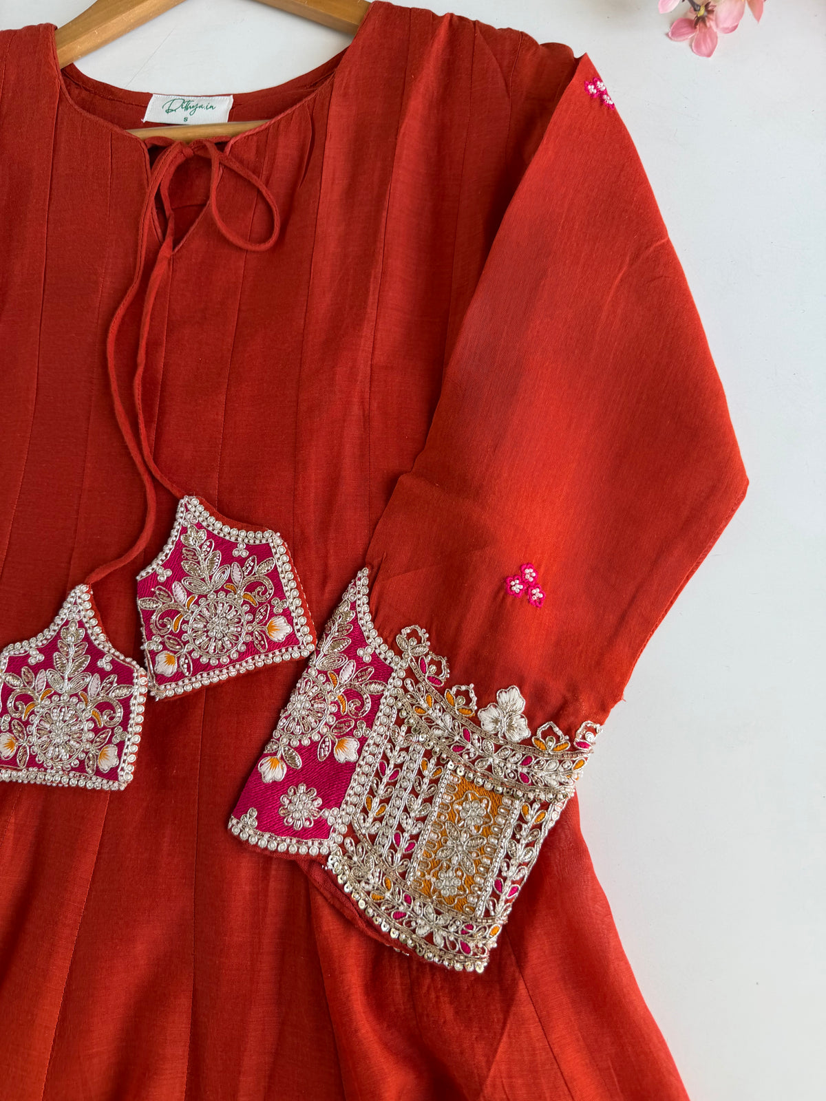 K715 - Surat Mul chanderi handwork Anarkali with pants and dupatta