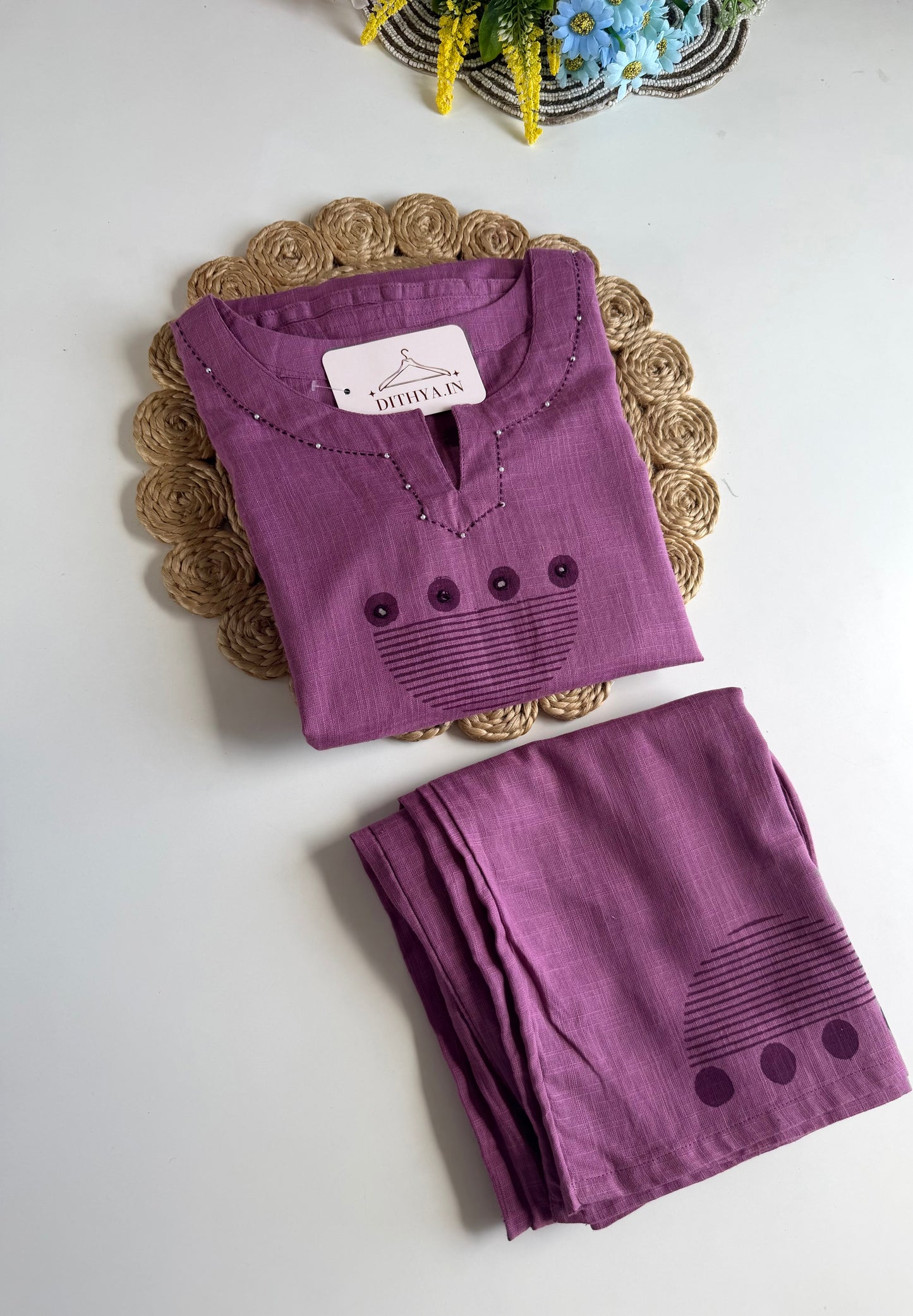 K685 - Linen cotton printed straight Kurti with pants