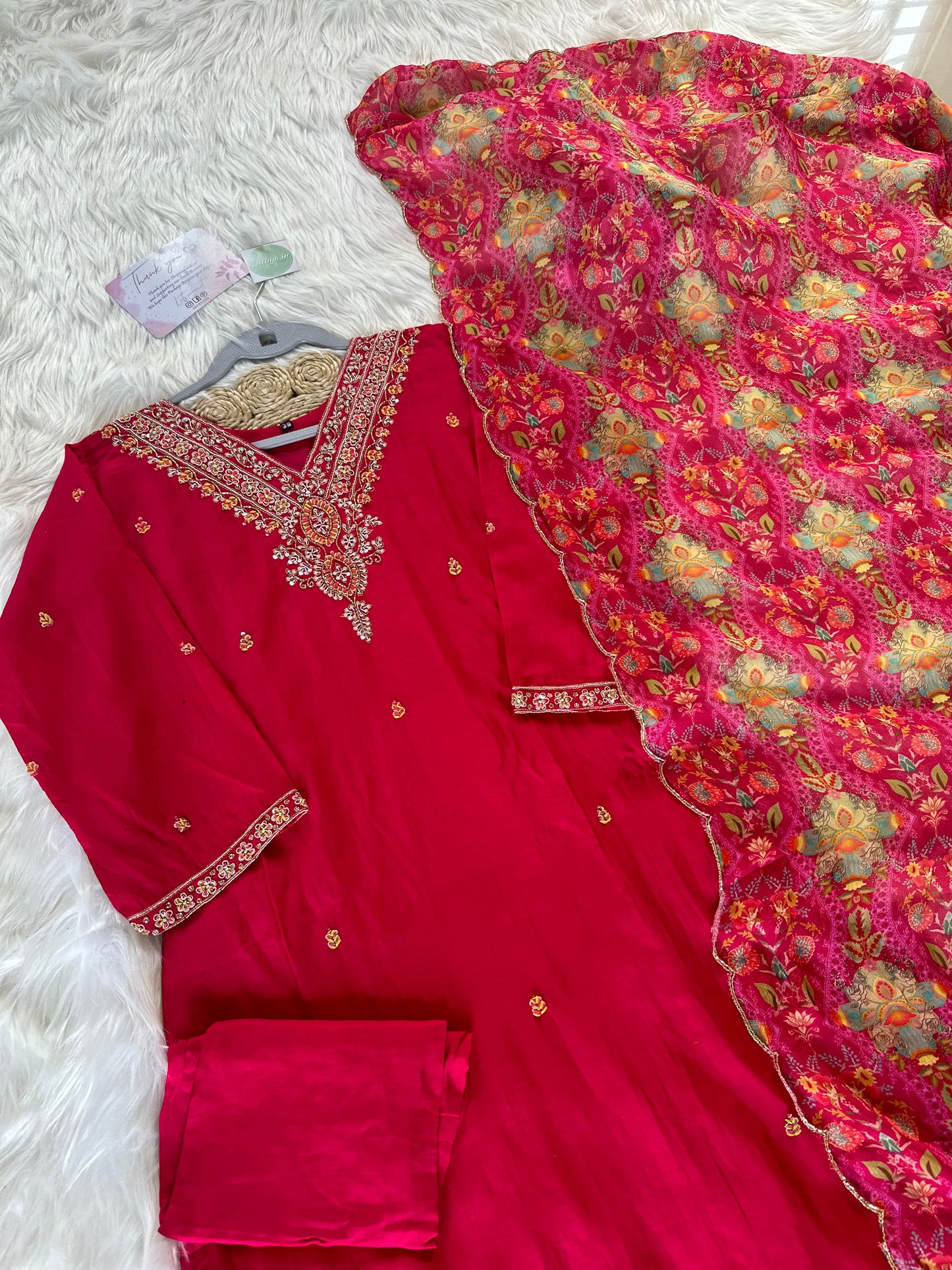 K152-Russian silk kurti with pants and dupatta