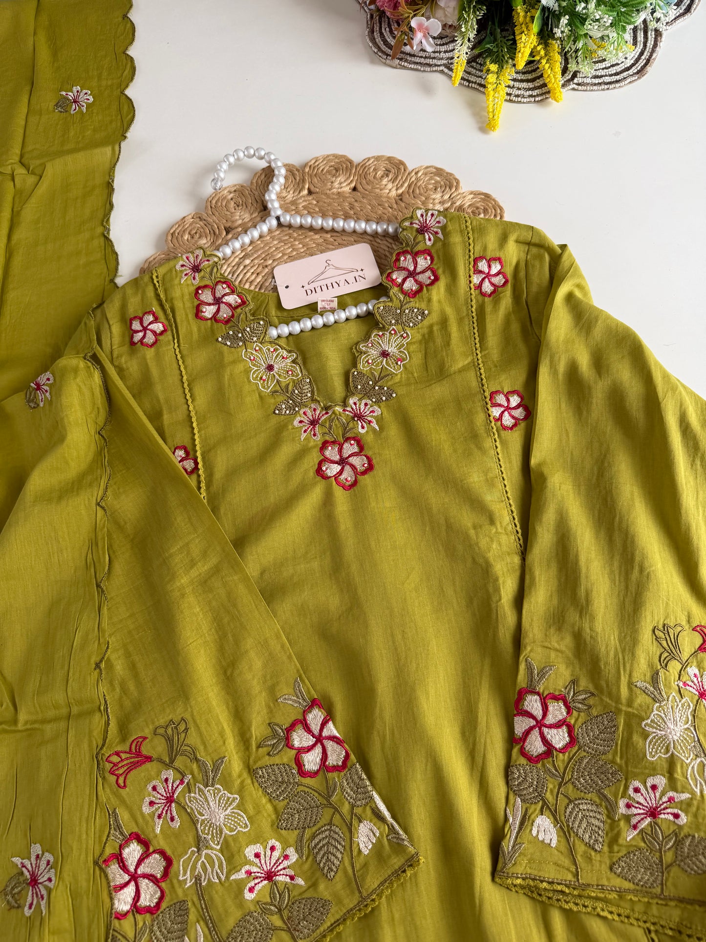 K681 - Mul cotton embroidered Anarkali with pants and dupatta