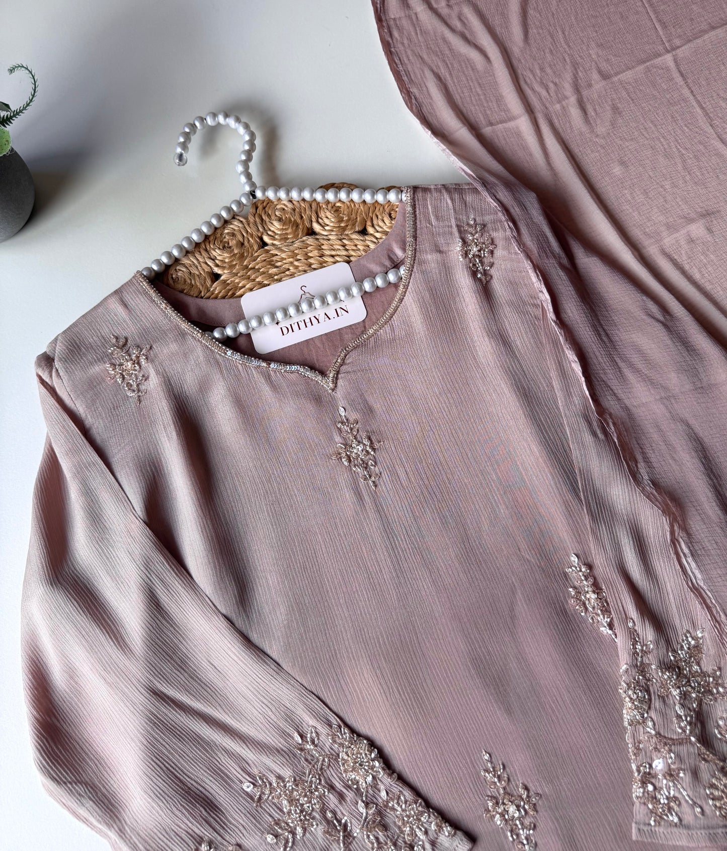 K365 - Pure Chinnon handwork aline Kurti with pants and dupatta
