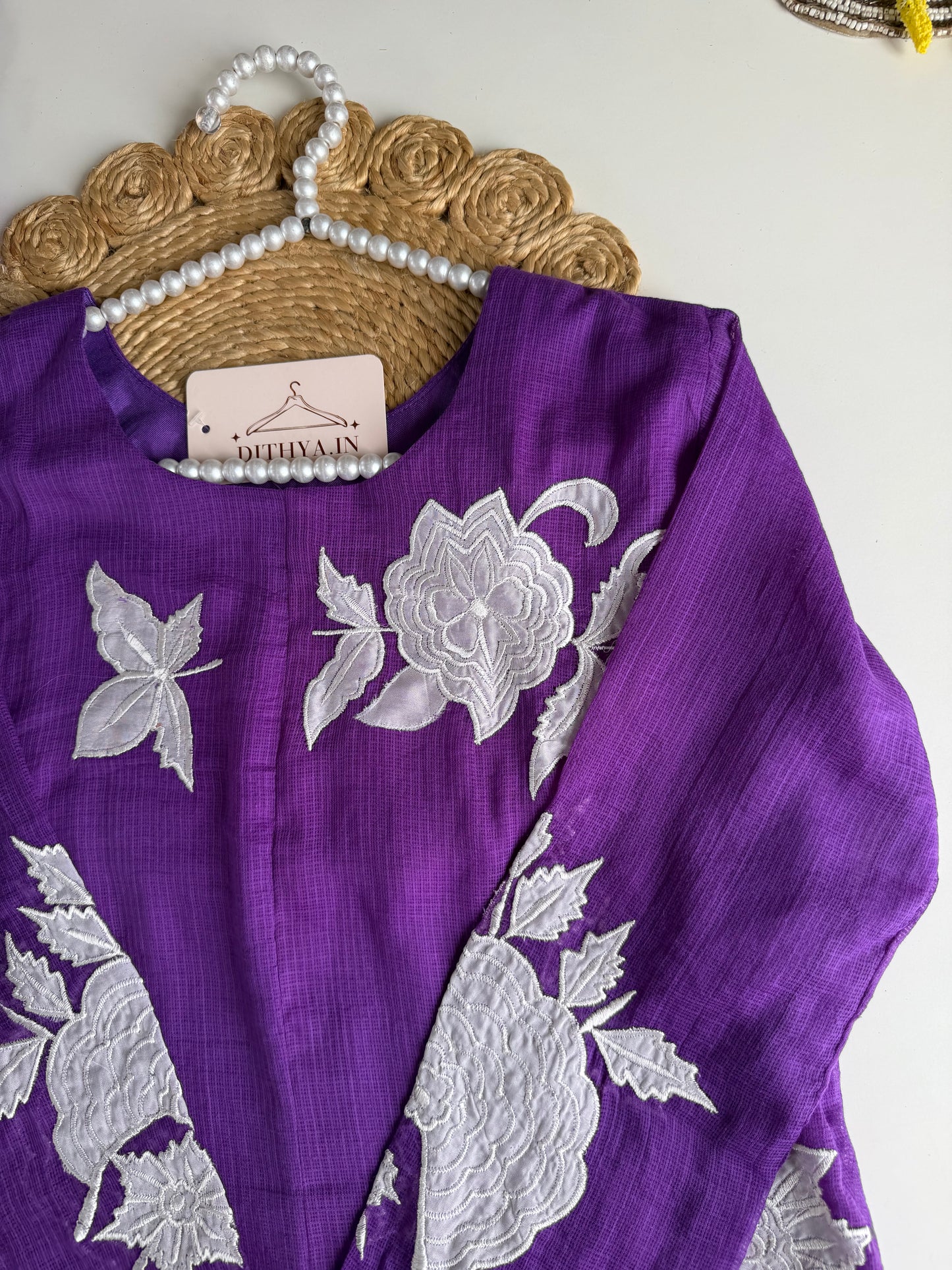 K582 - Kota doriya appliqué work Aline Kurti with pants and dupatta