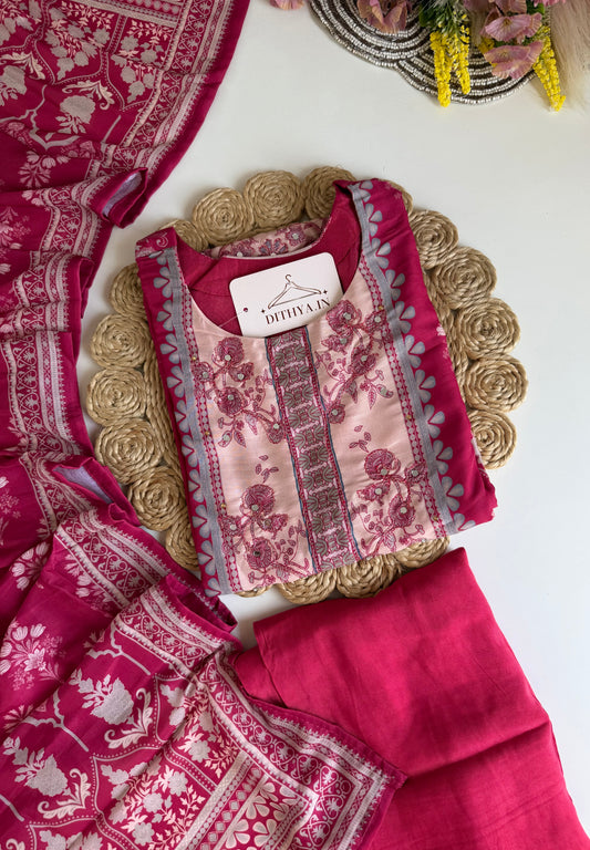 K517 - Rayon printed straight Kurti with pants and dupatta
