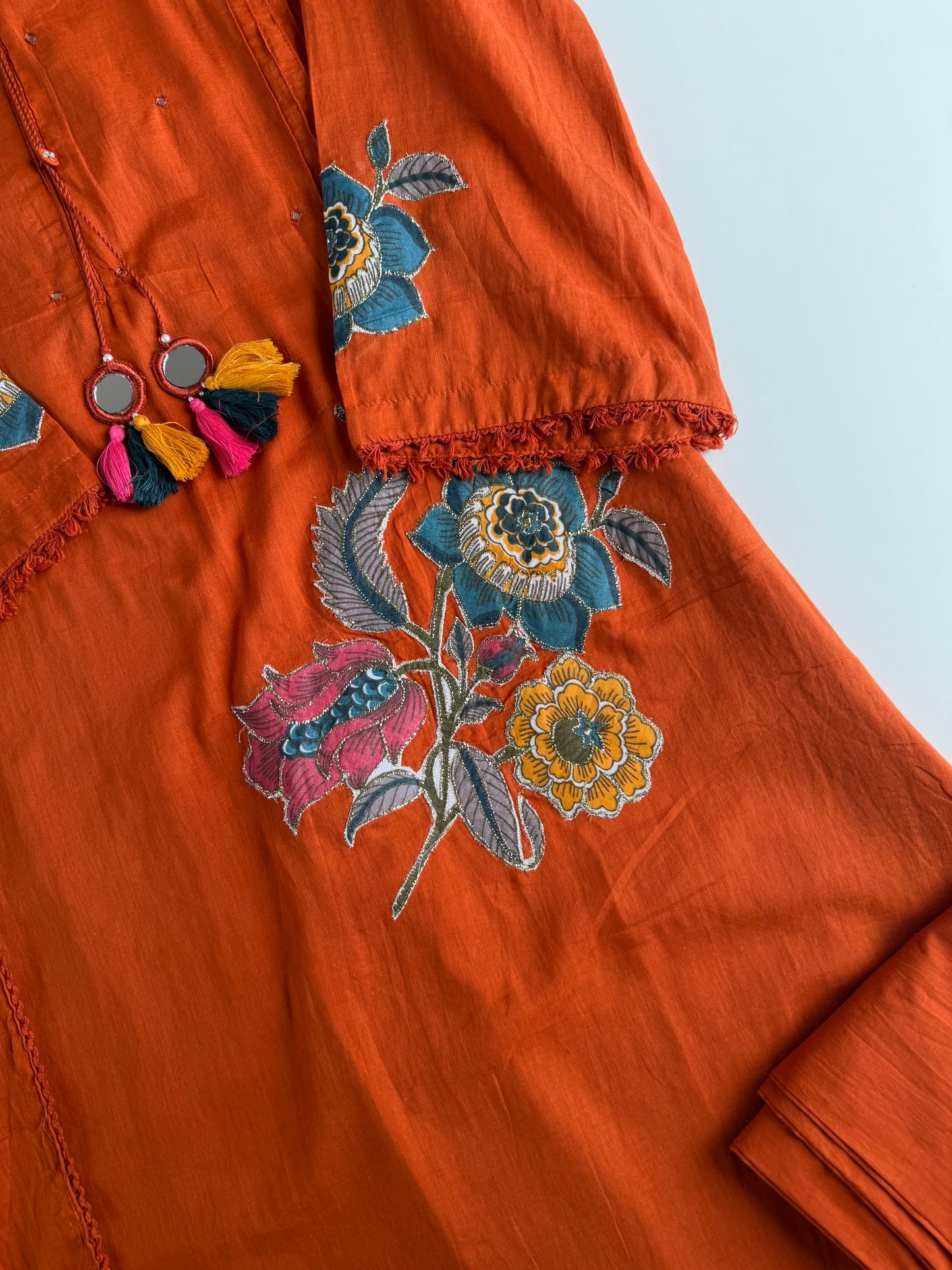 K686 - Cotton appliqué Aline Kurti with pants and dupatta