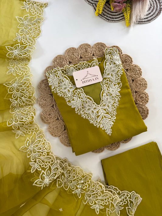 K516 - Roman silk embroidered straight Kurti with pants and dupatta
