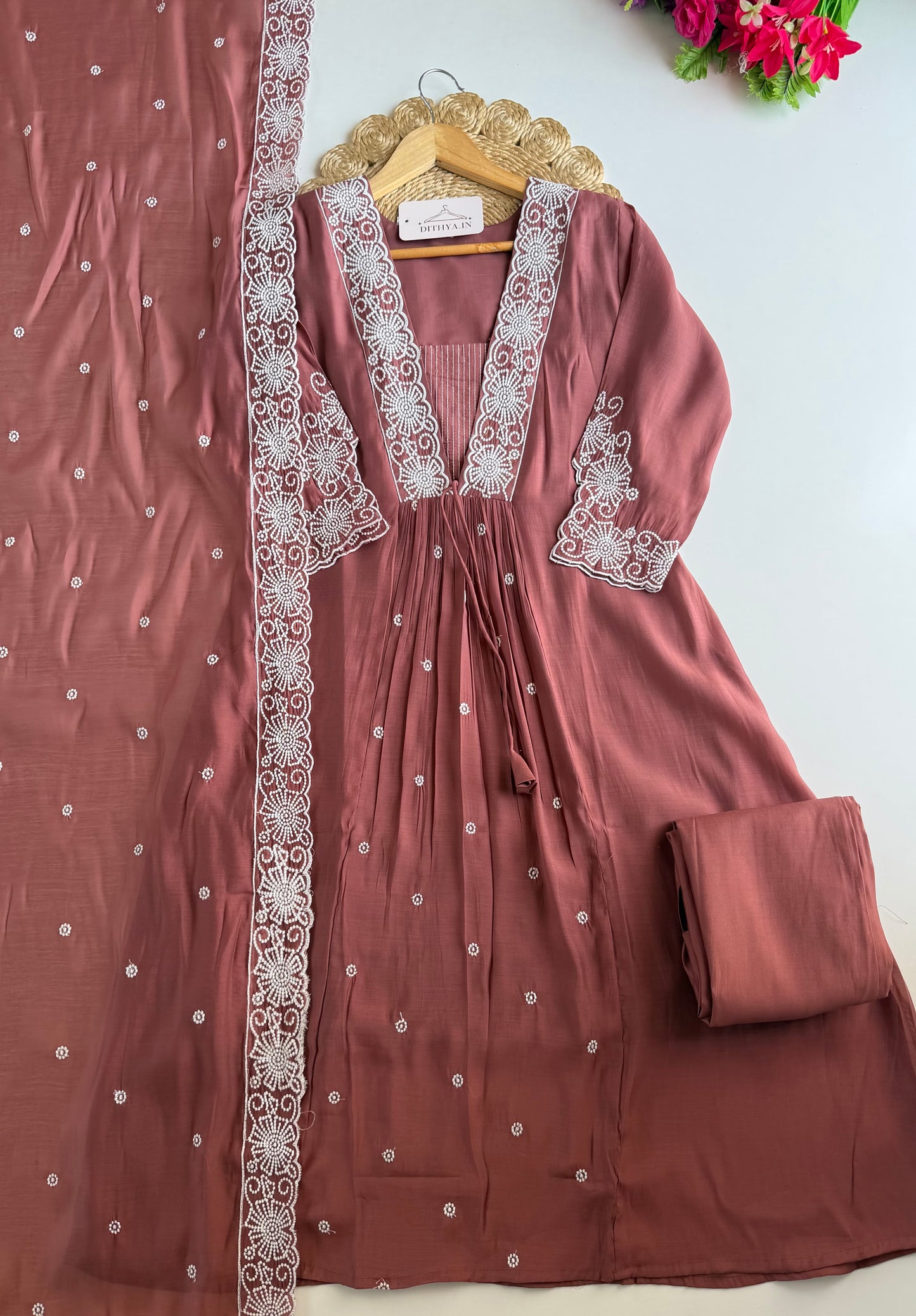 K516 - Surat Mul chanderi embroidered Anarkali with pants and dupatta